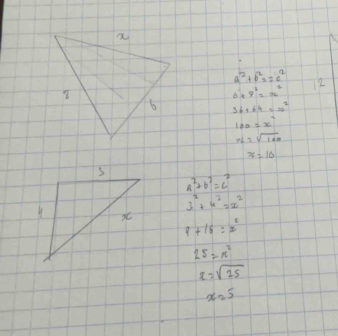 \\ \\begin{aligned} &\\text{triangle 1: sides } 8, 6, x \\\\ &a^2 + b^2…