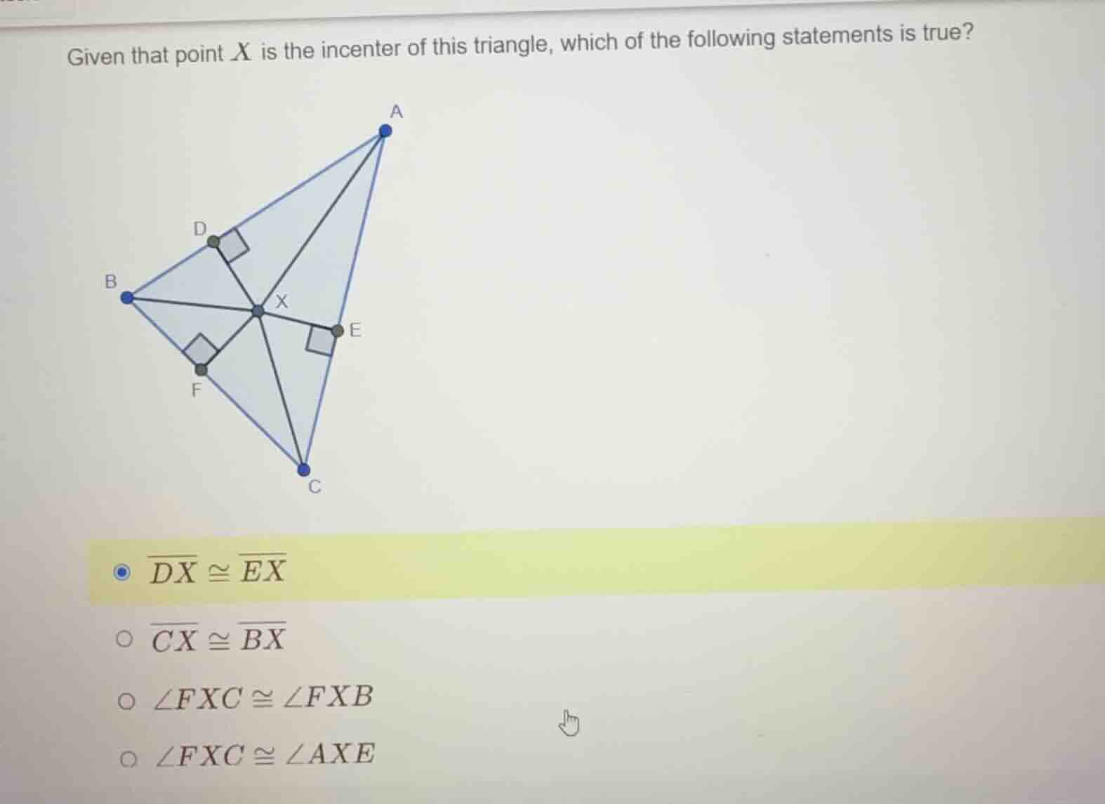 given that point \\(x\\) is the incenter of this triangle, which of the…