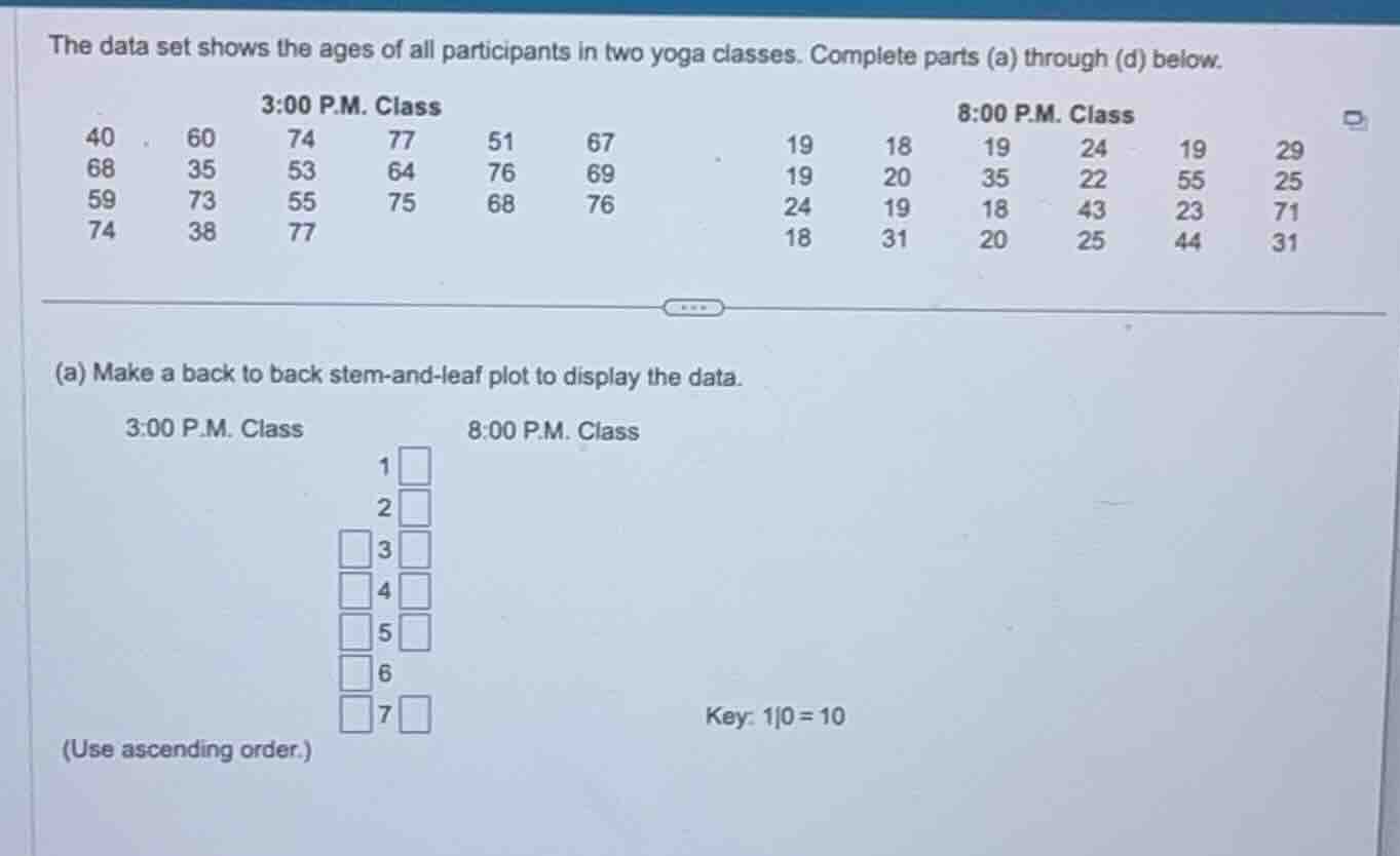 the data set shows the ages of all participants in two yoga classes. co…