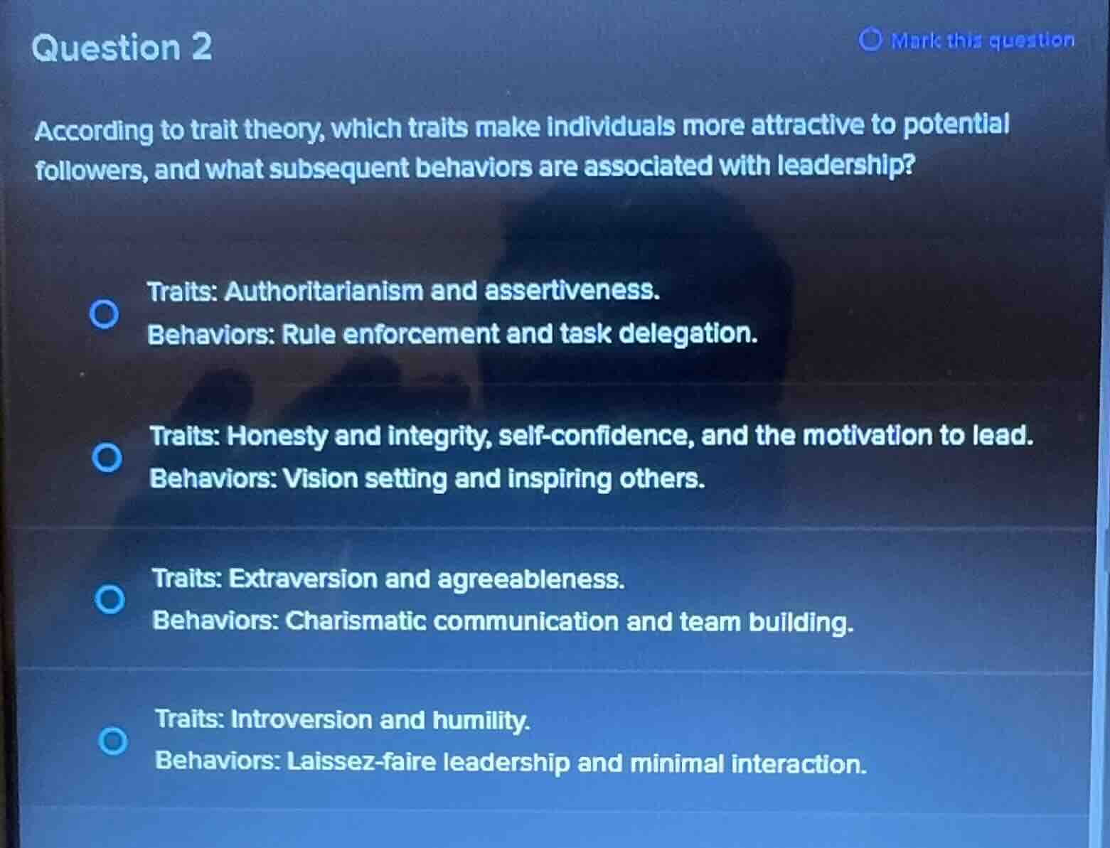 question 2 according to trait theory, which traits make individuals mor…