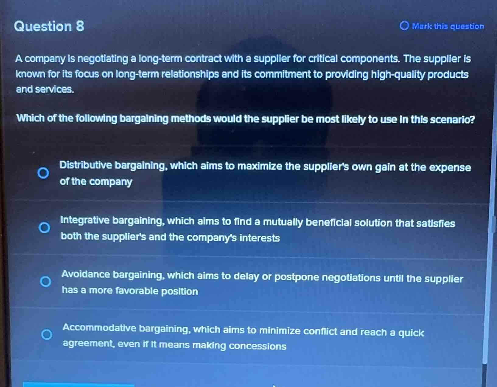 question 8 a company is negotiating a long-term contract with a supplie…