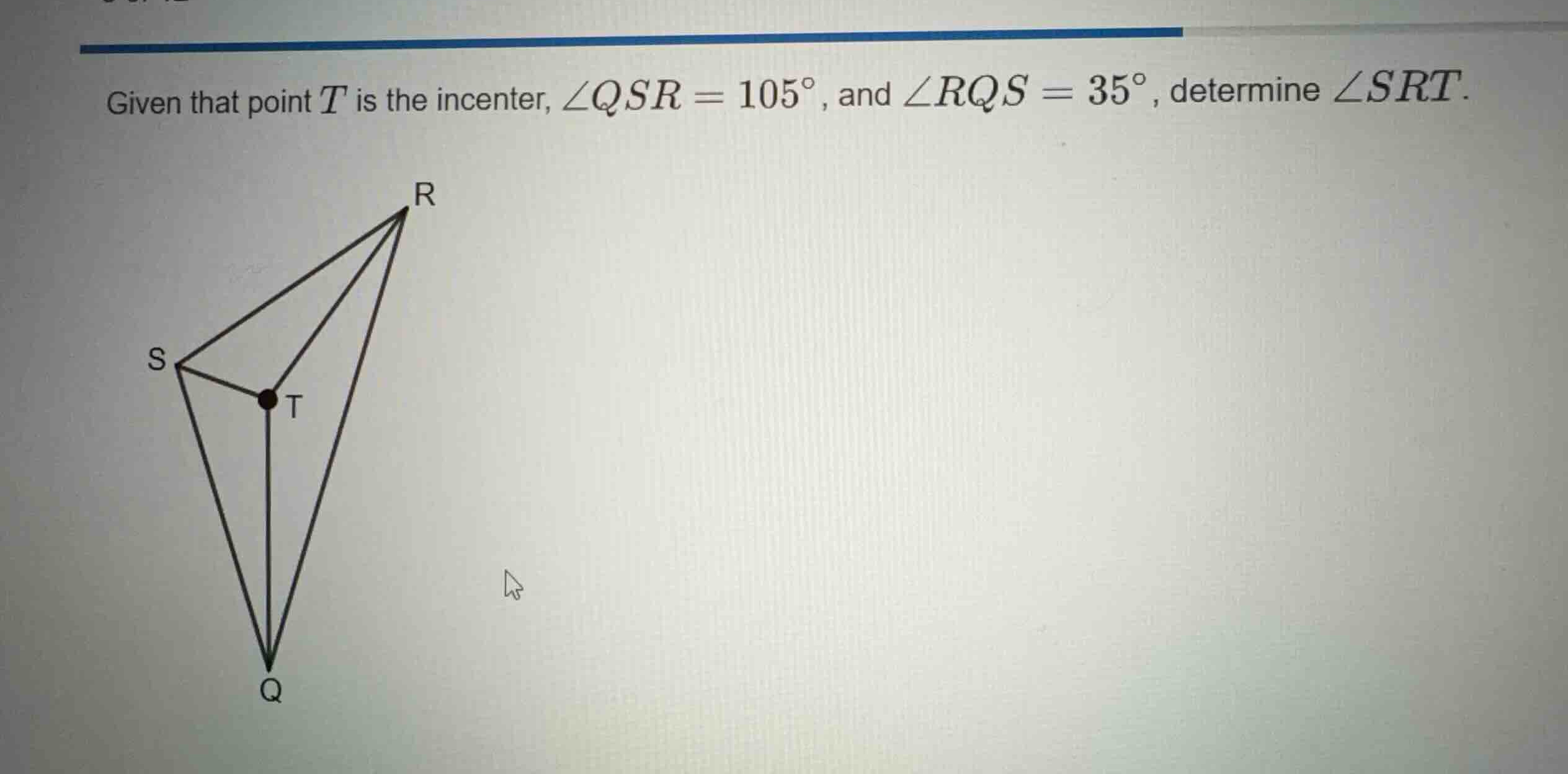 given that point \\(t\\) is the incenter, \\(\\angle qsr = 105^{\\circ}…