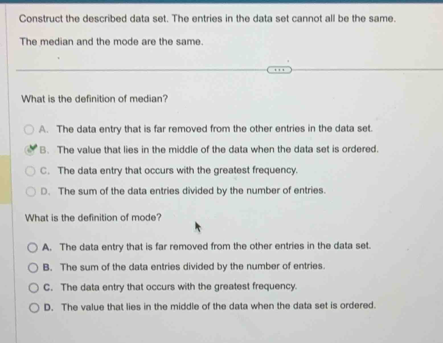 construct the described data set. the entries in the data set cannot al…