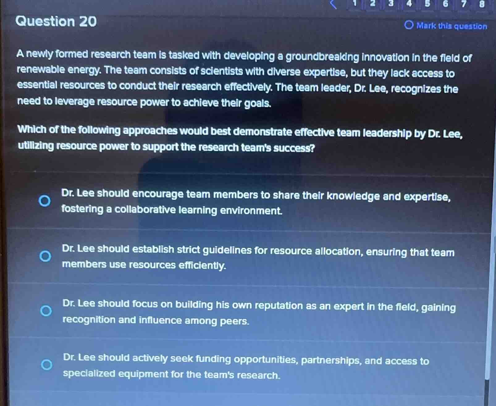 question 20 a newly formed research team is tasked with developing a gr…