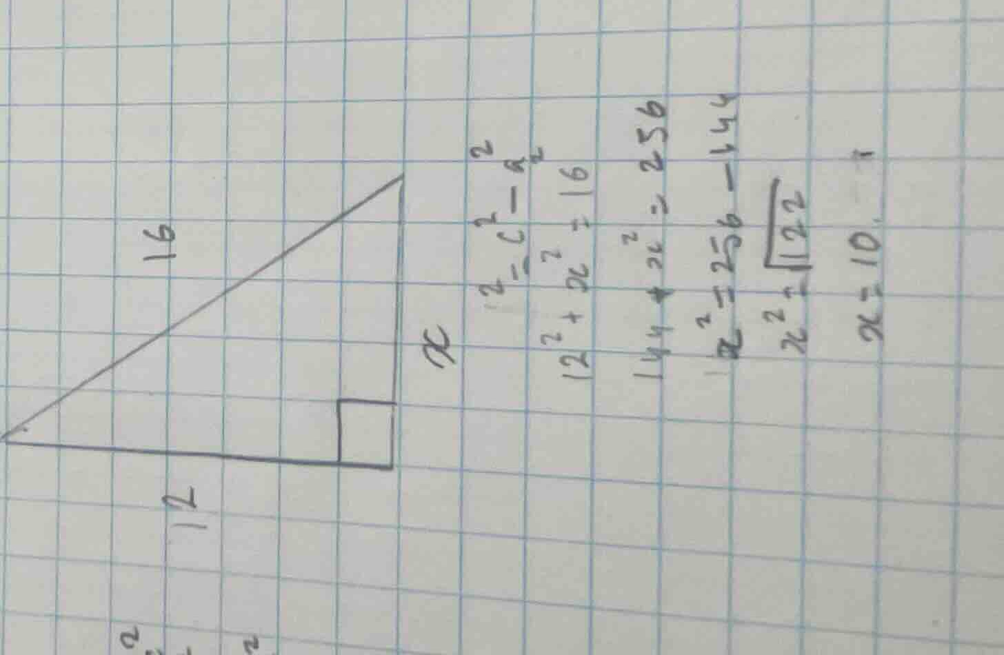 a right-angled triangle with hypotenuse (16), one leg (12), and the oth…