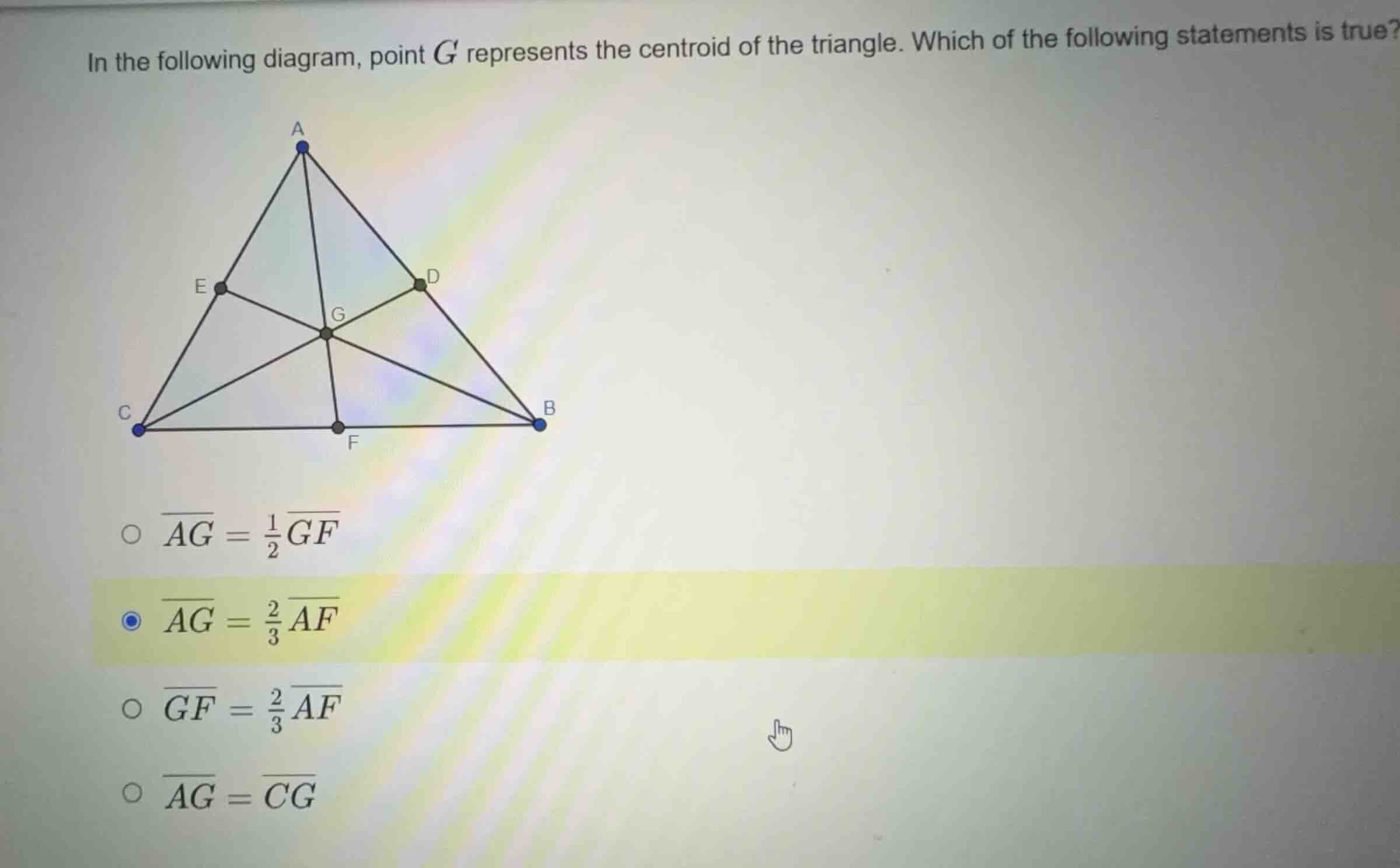 in the following diagram, point \\(g\\) represents the centroid of the …