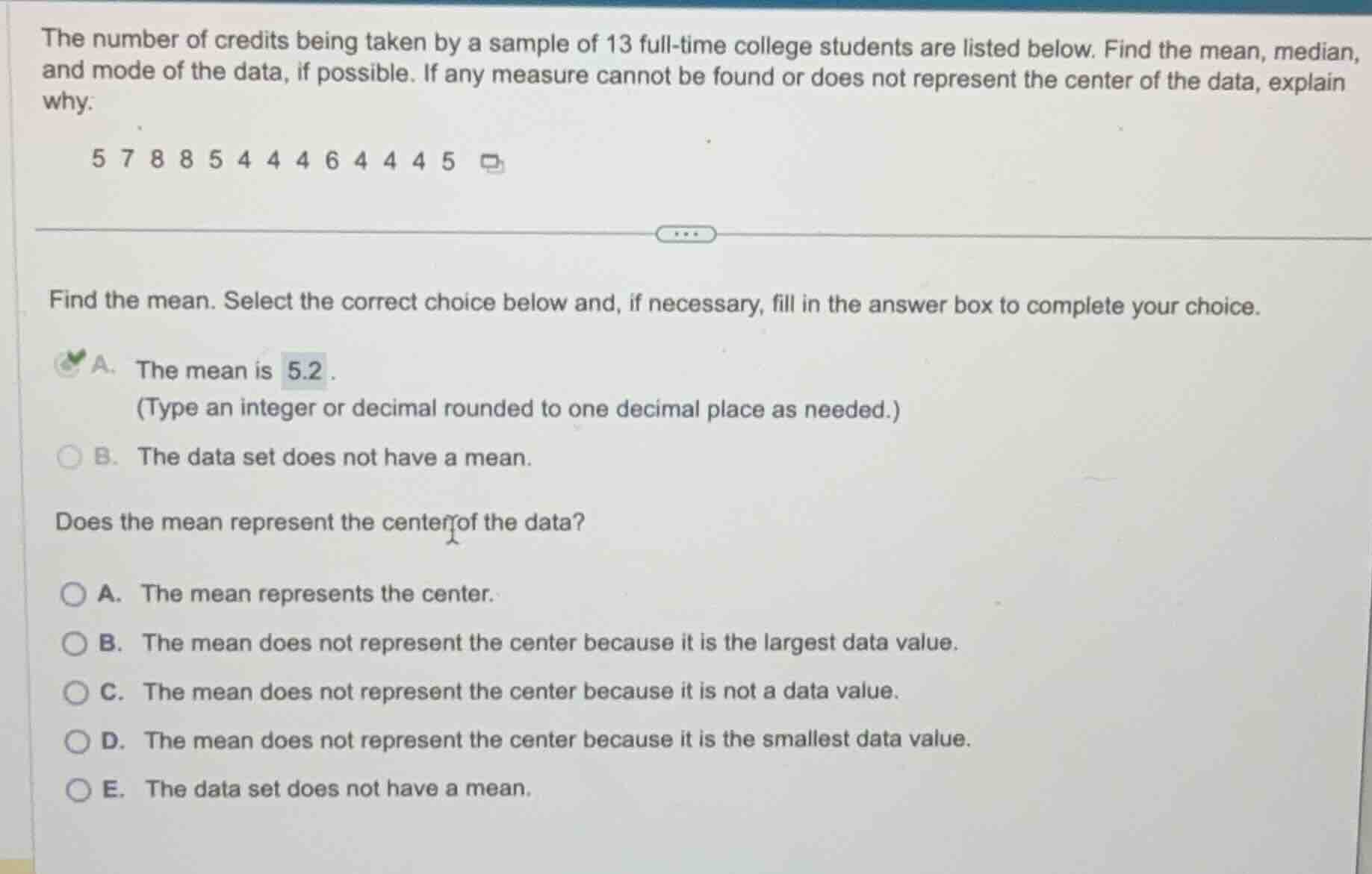 the number of credits being taken by a sample of 13 full-time college s…