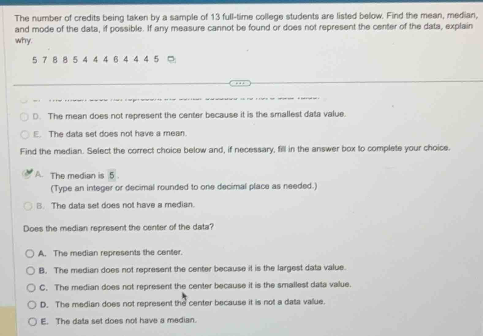 the number of credits being taken by a sample of 13 full-time college s…