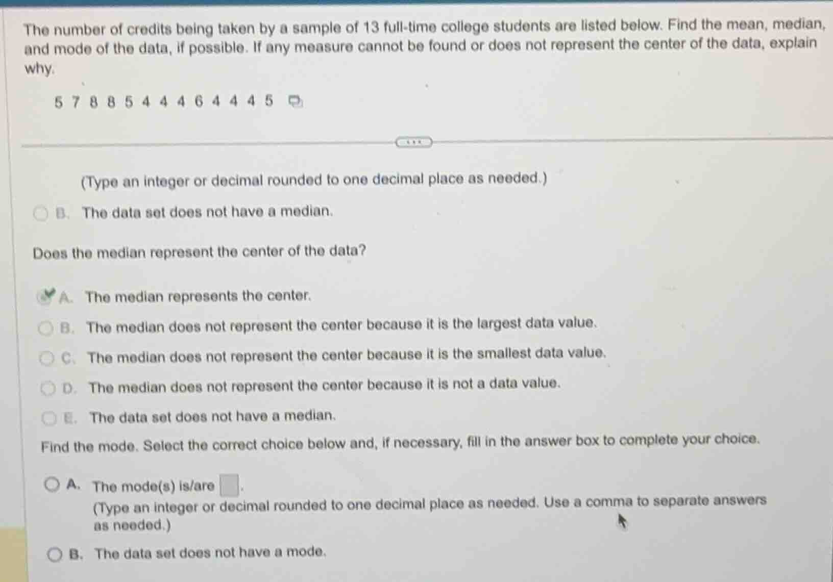 the number of credits being taken by a sample of 13 full-time college s…