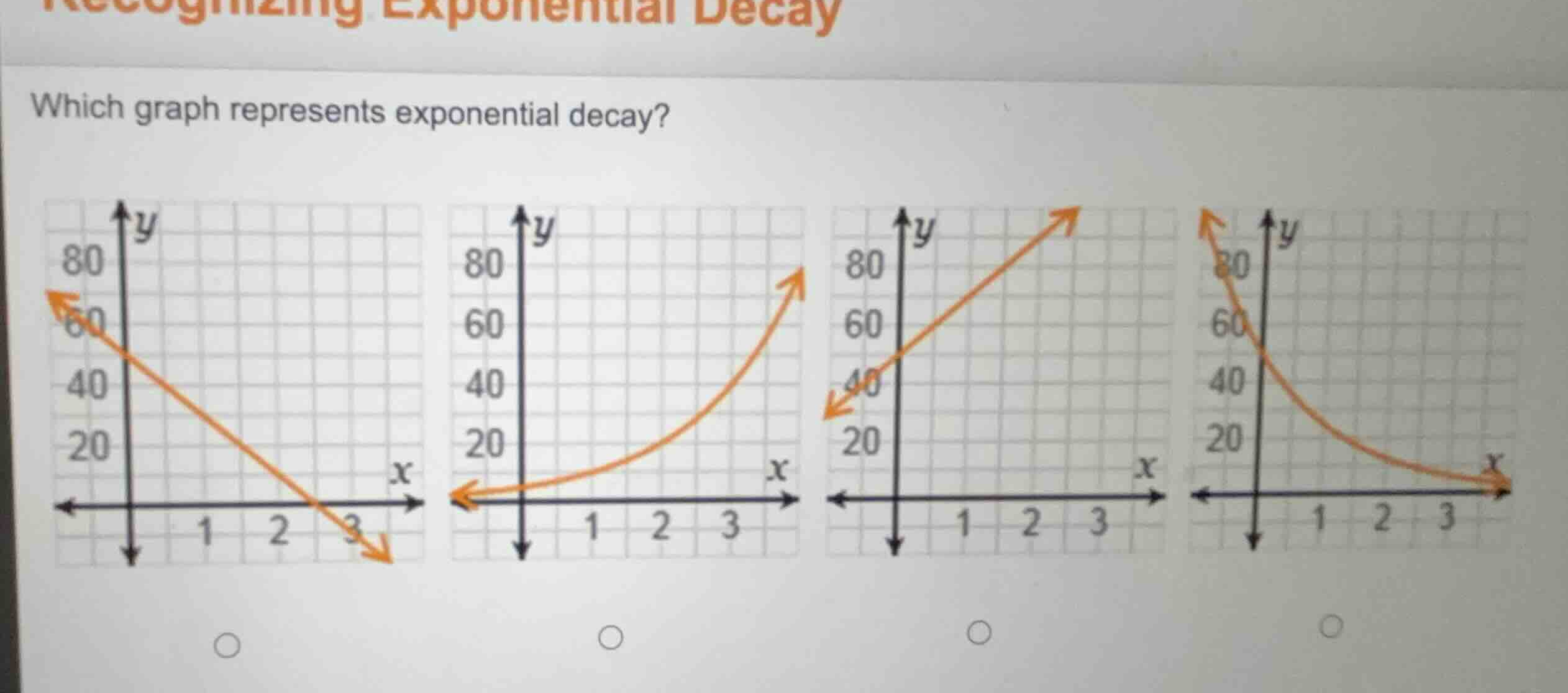 recognizing exponential decay which graph represents exponential decay?