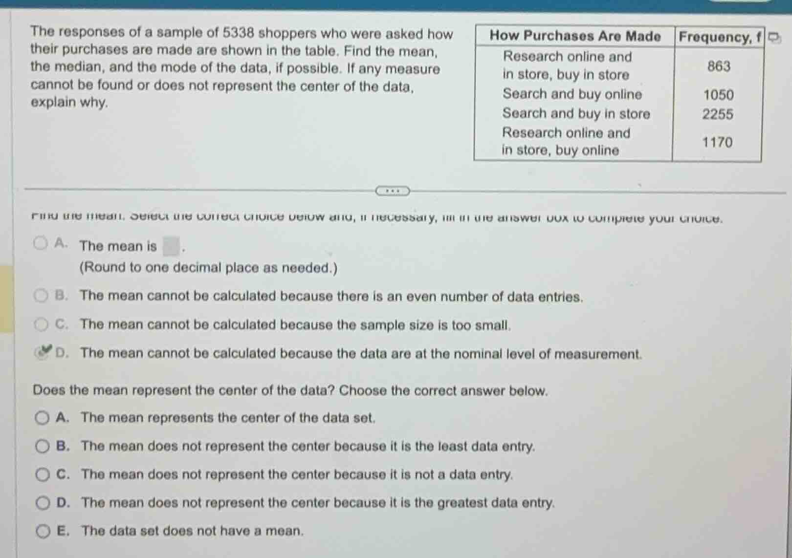 the responses of a sample of 5338 shoppers who were asked how their pur…