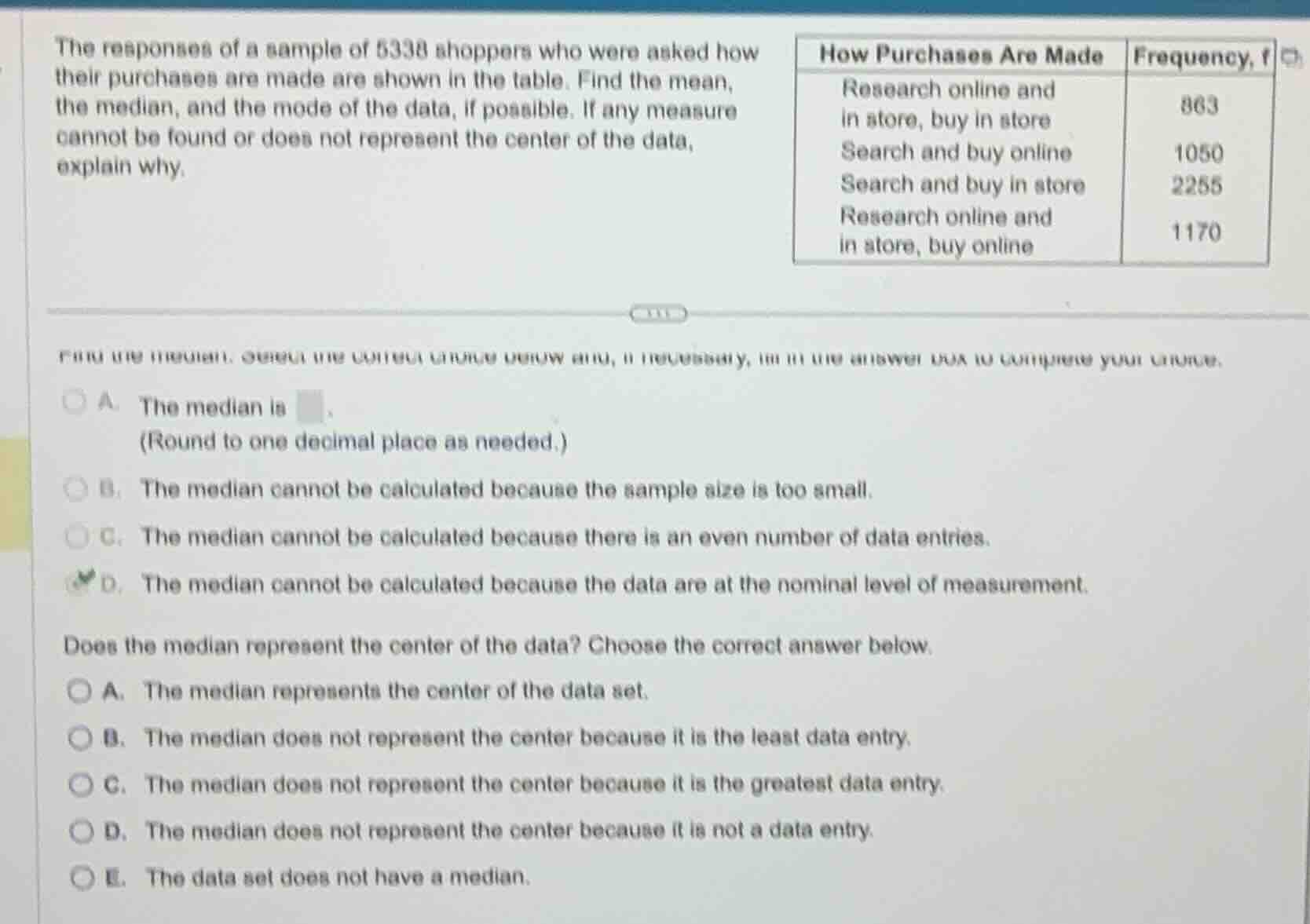 the responses of a sample of 5338 shoppers who were asked how their pur…