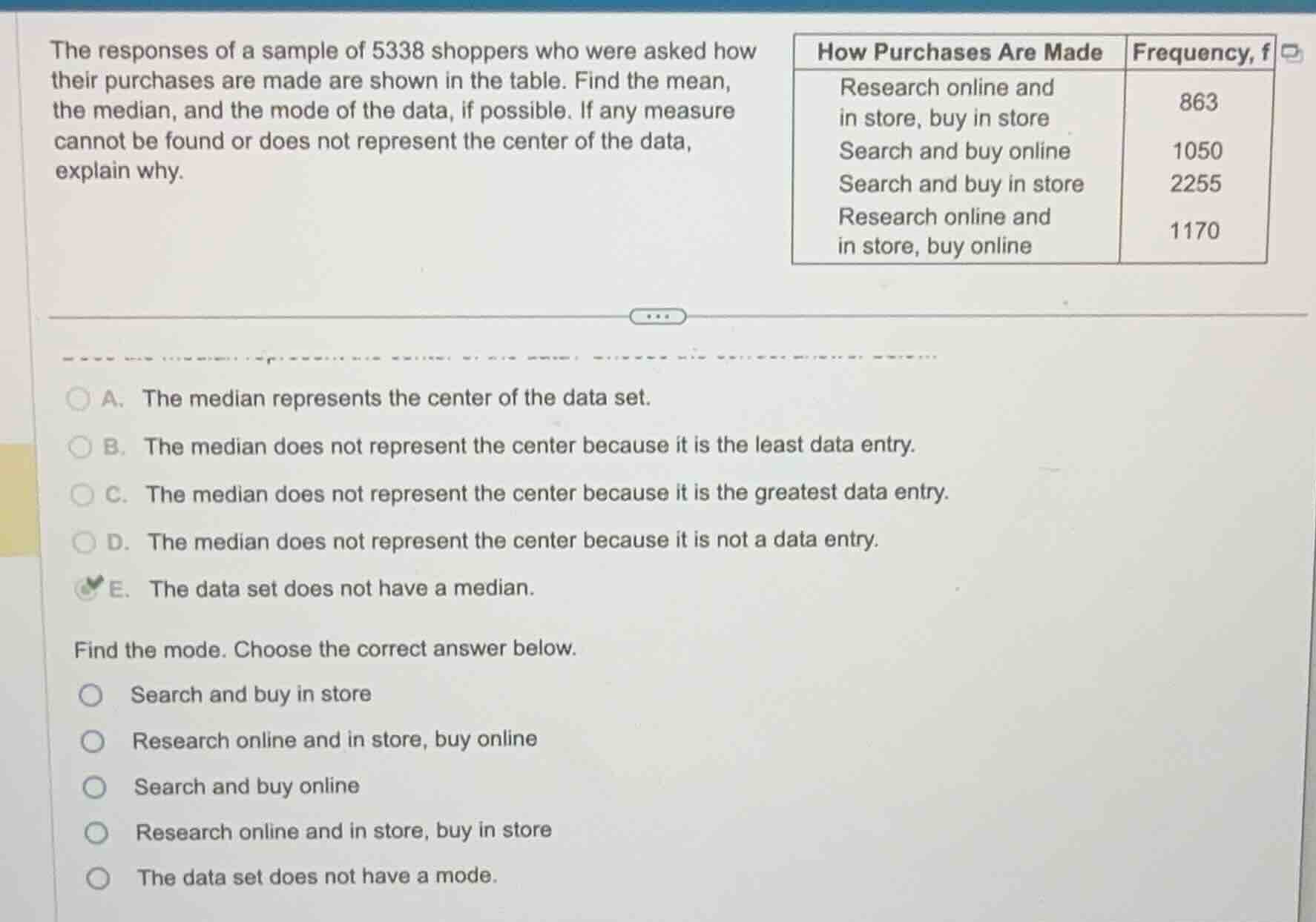 the responses of a sample of 5338 shoppers who were asked how their pur…