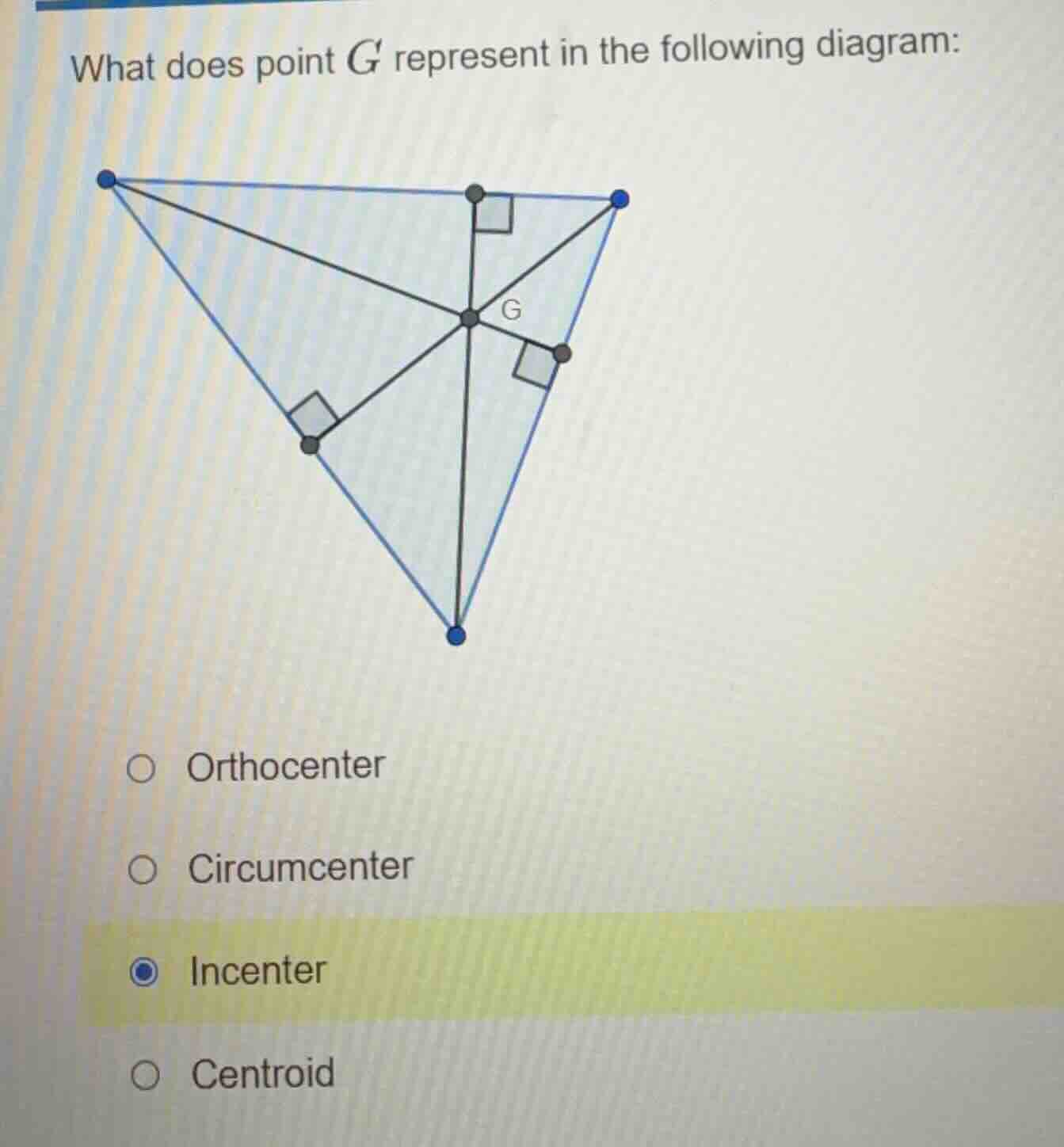 what does point \\(g\\) represent in the following diagram: orthocenter…