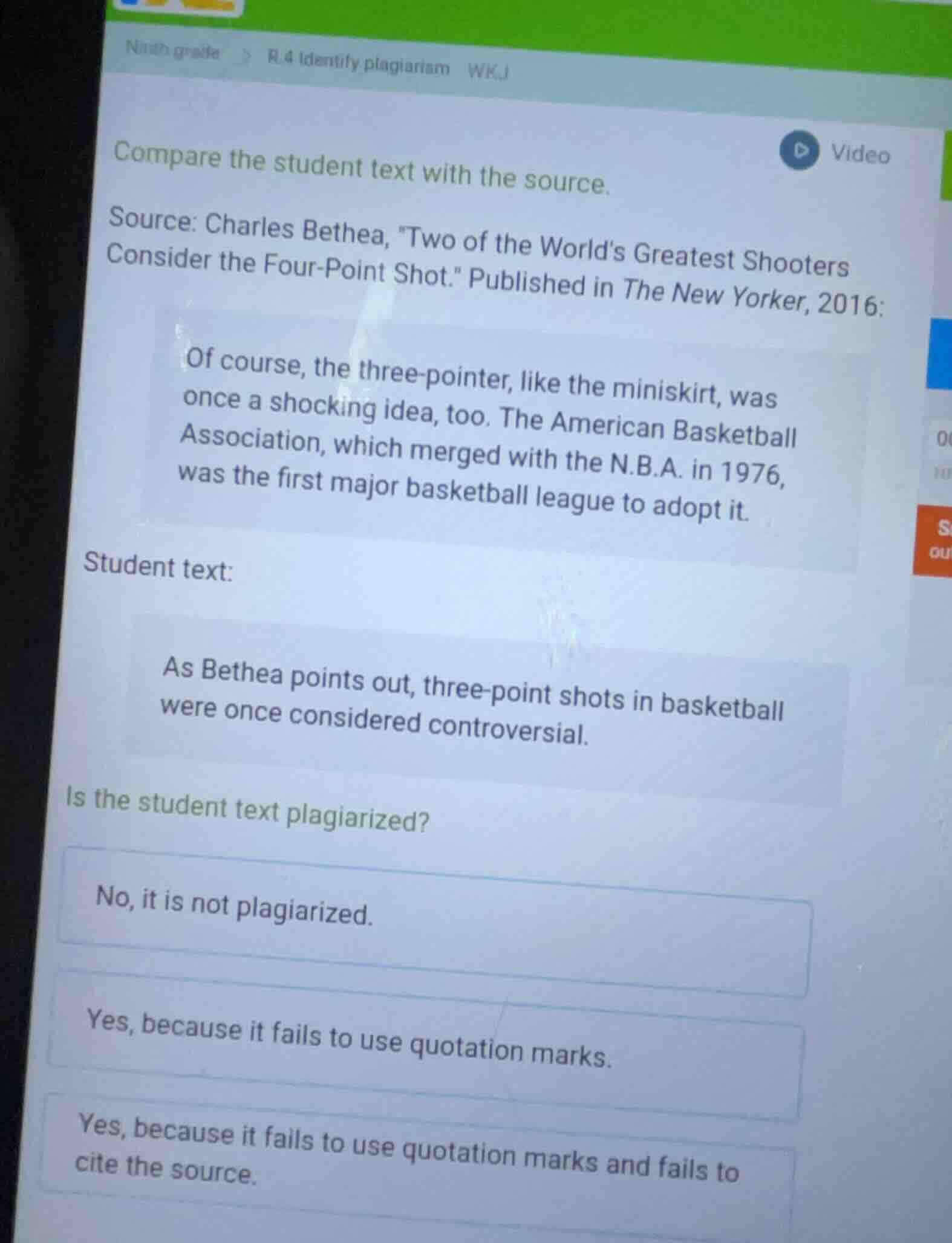 compare the student text with the source. source: charles bethea, \two …