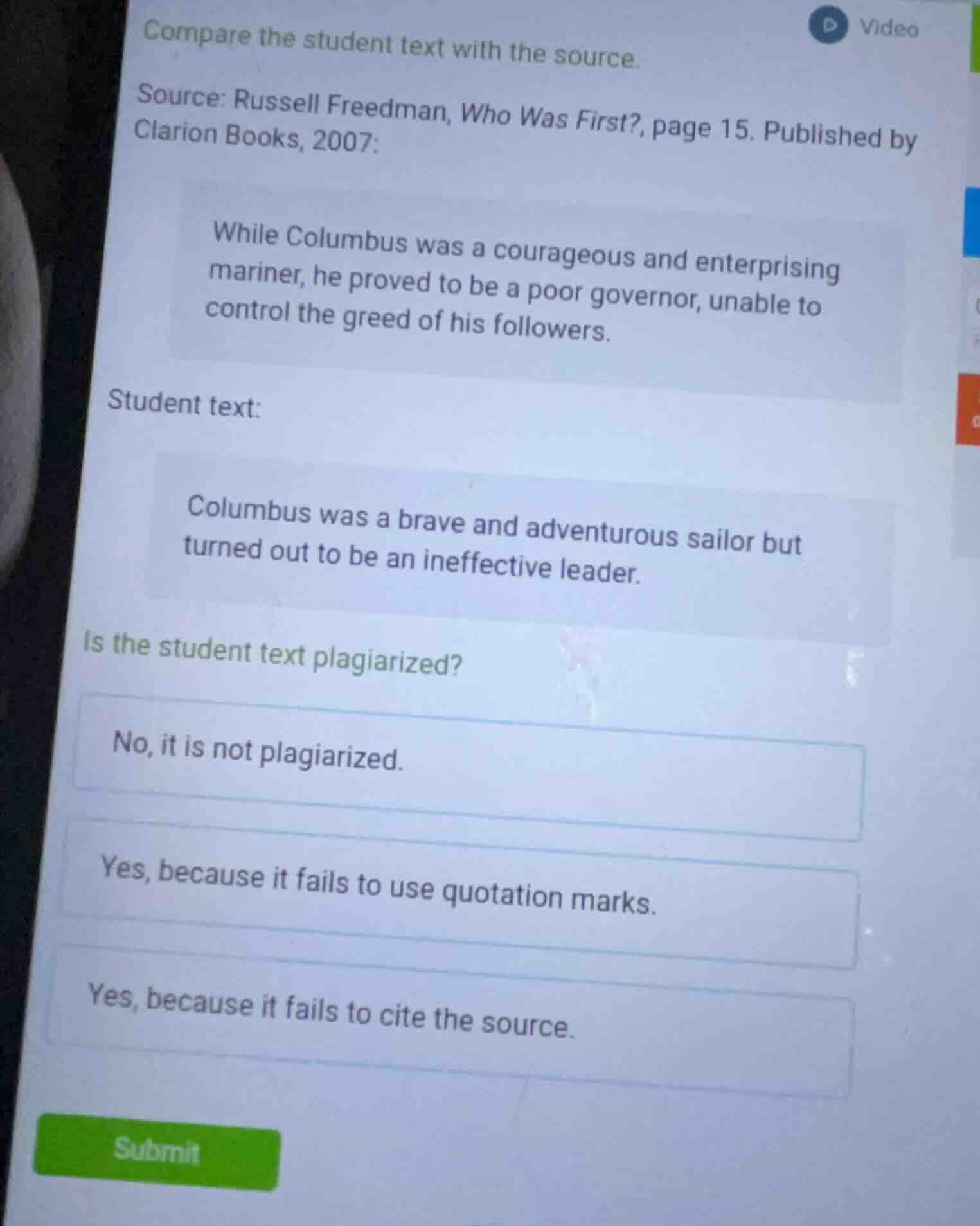 compare the student text with the source. source: russell freedman, who…