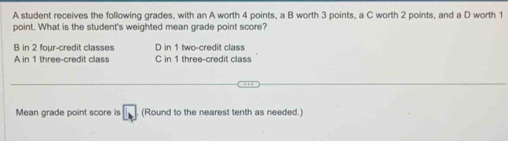 a student receives the following grades, with an a worth 4 points, a b …
