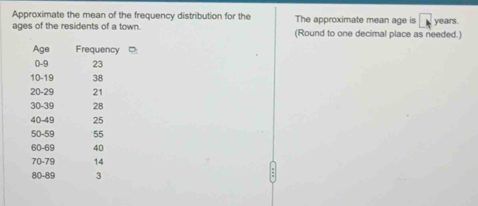 approximate the mean of the frequency distribution for the ages of the …