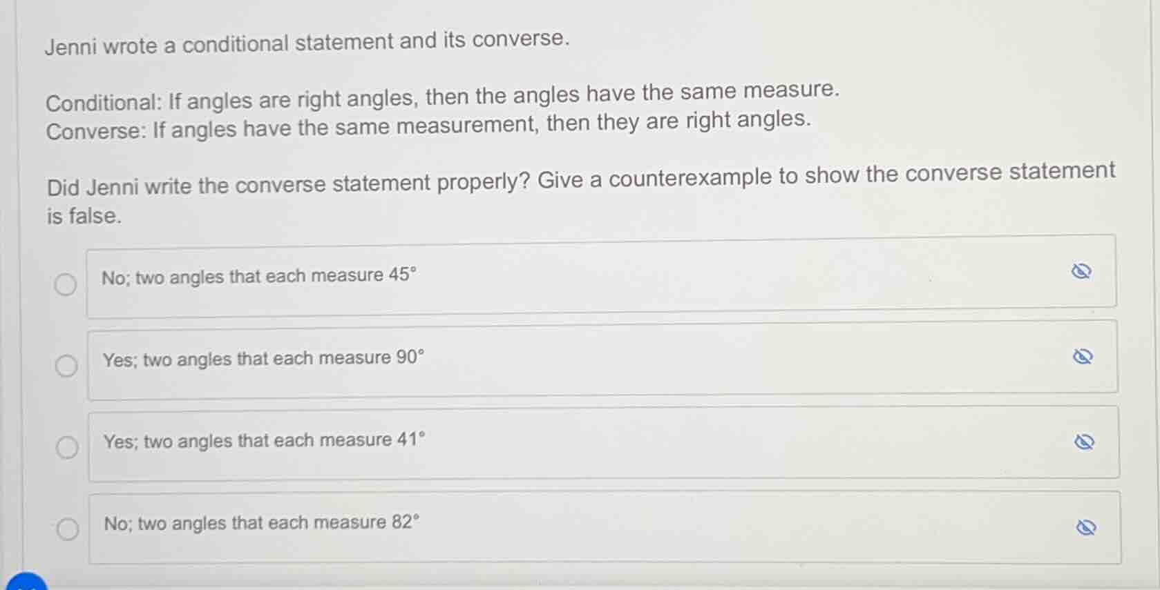 jenni wrote a conditional statement and its converse. conditional: if a…