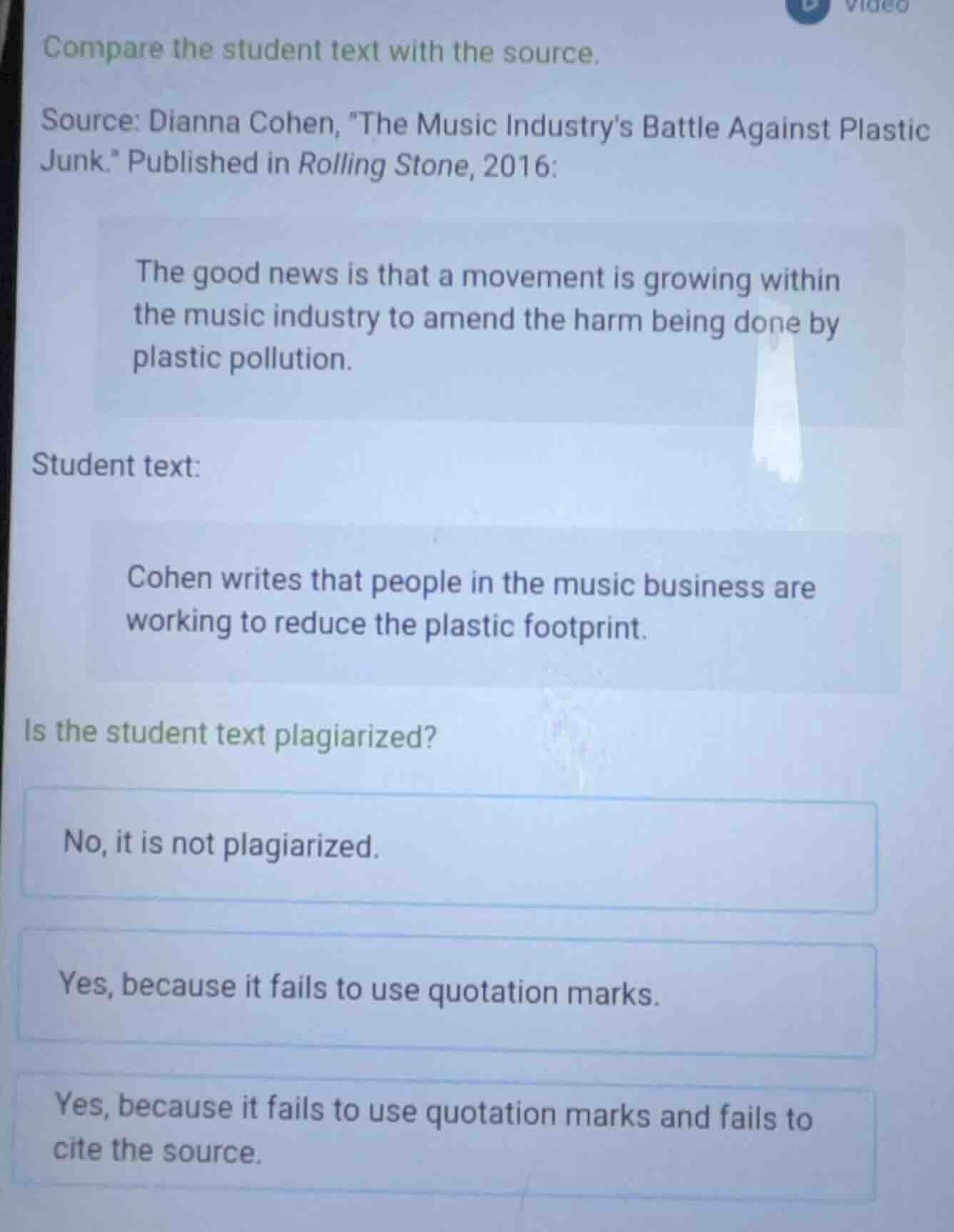 compare the student text with the source. source: dianna cohen, \the mu…