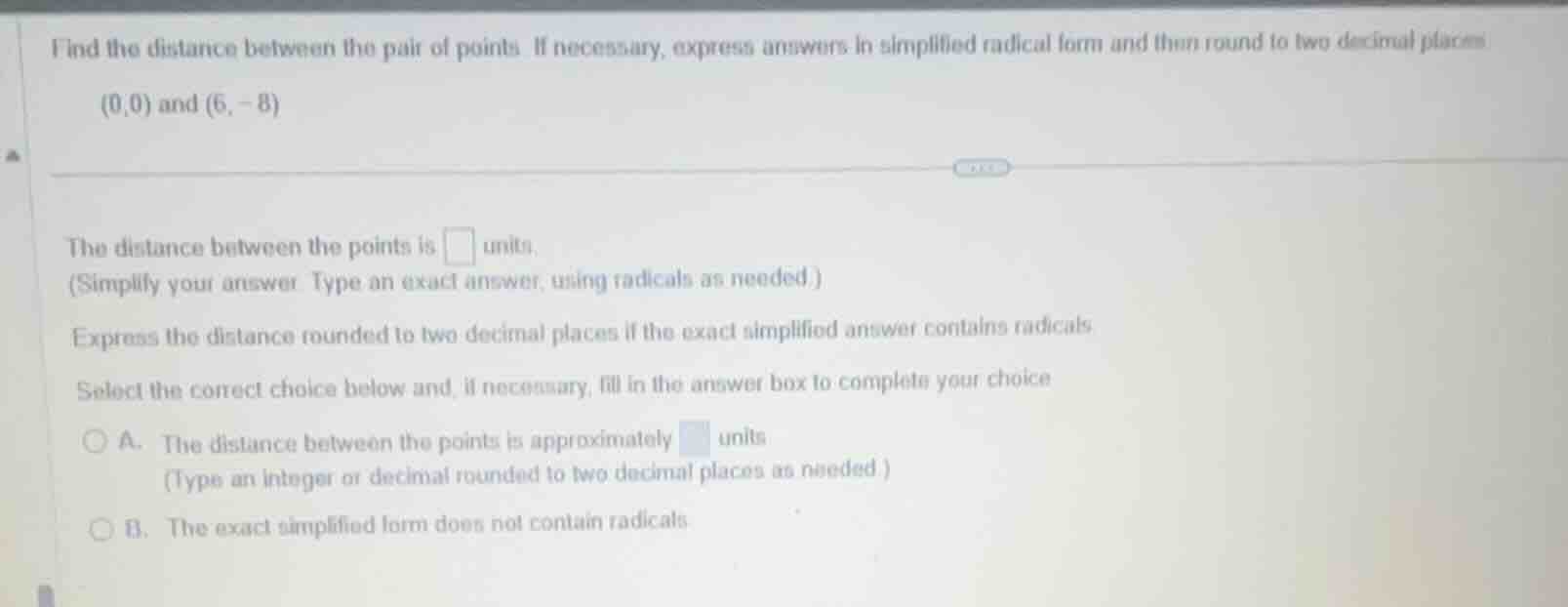 find the distance between the pair of points. if necessary, express ans…