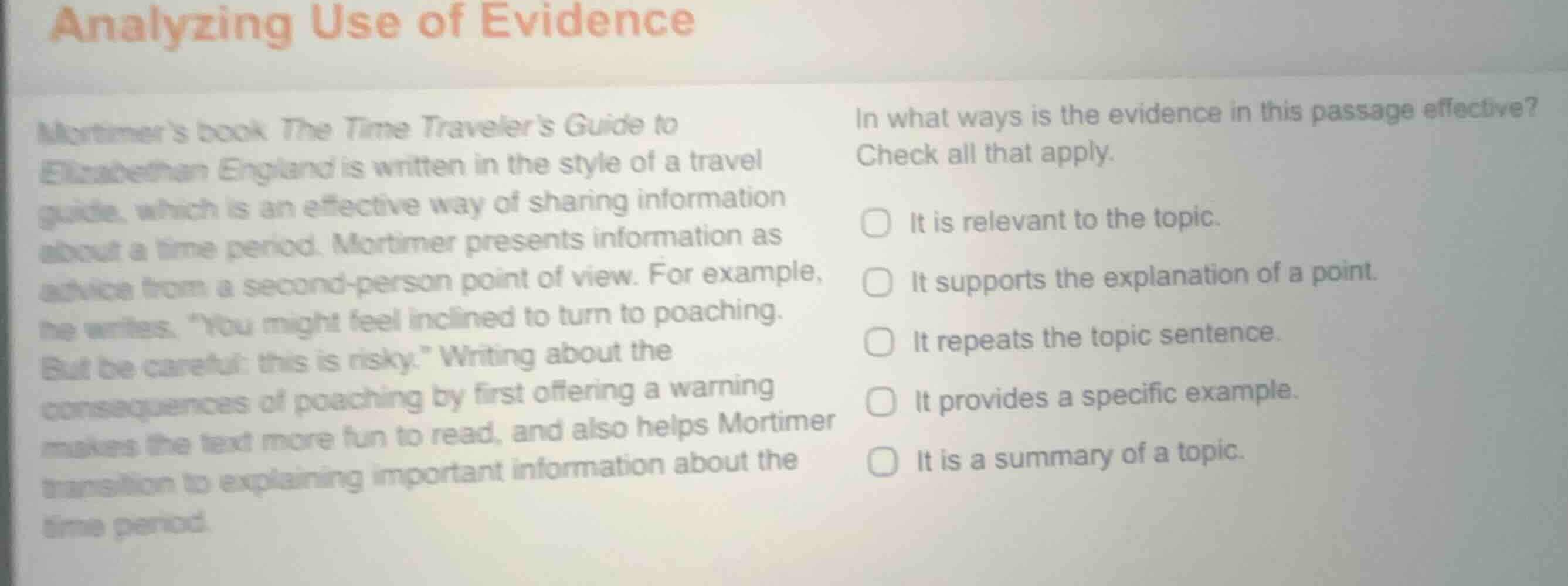 analyzing use of evidence mortimers book the time travelers guide to el…