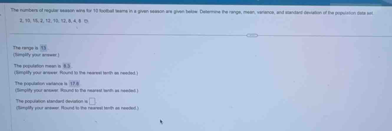 the numbers of regular season wins for 10 football teams in a given sea…