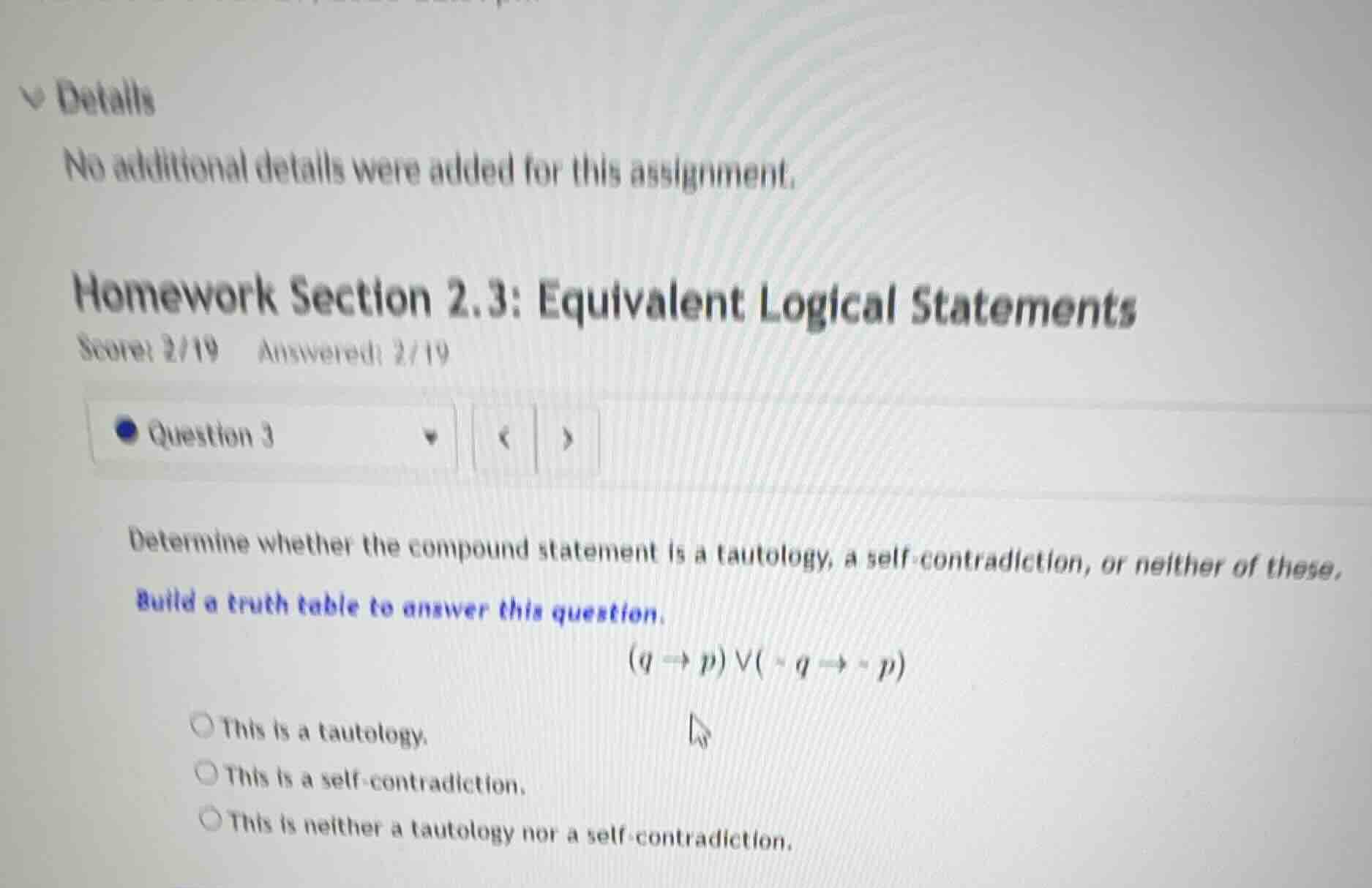 homework section 2.3: equivalent logical statements question 3 determin…
