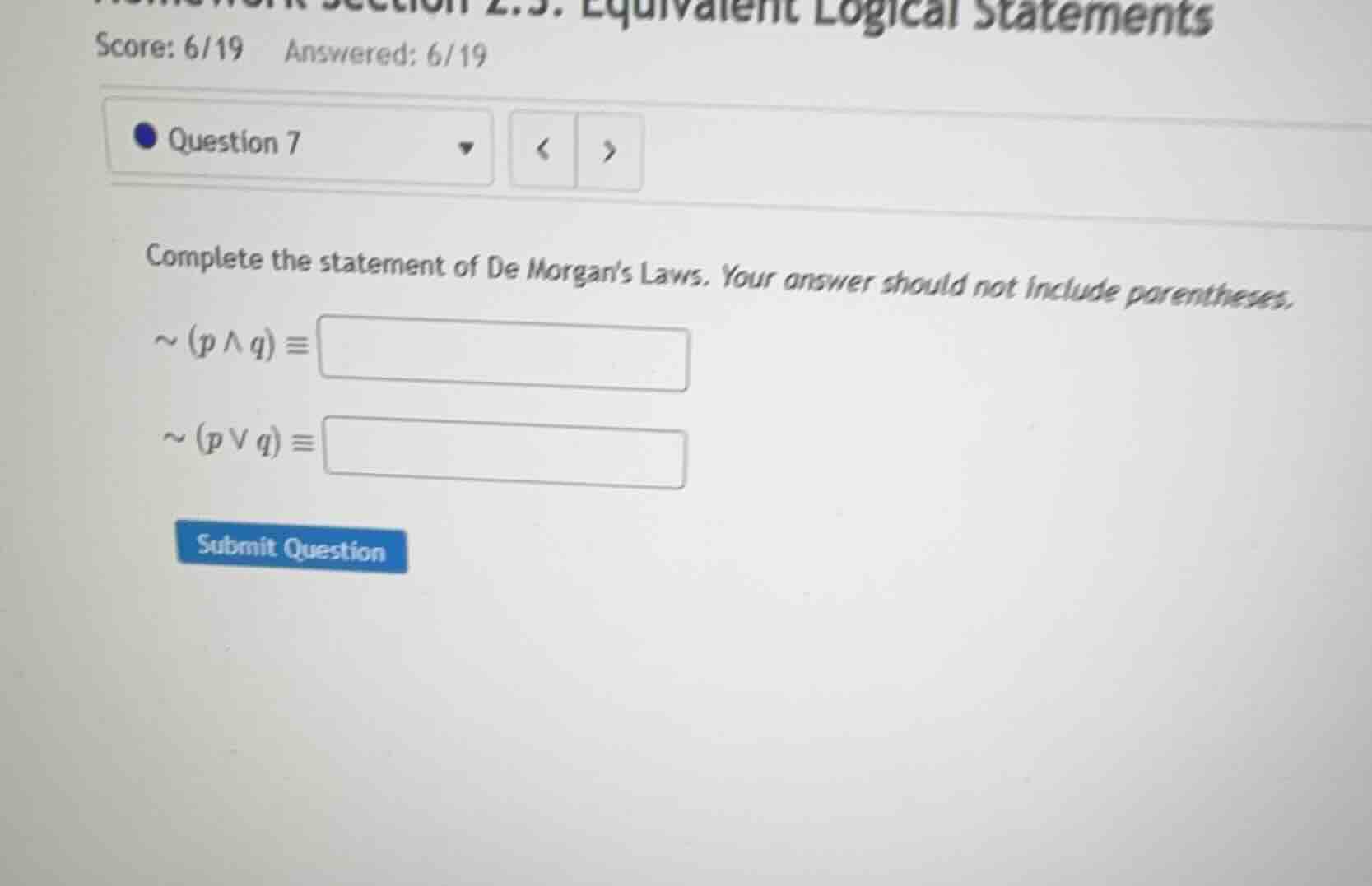 complete the statement of de morgans laws. your answer should not inclu…