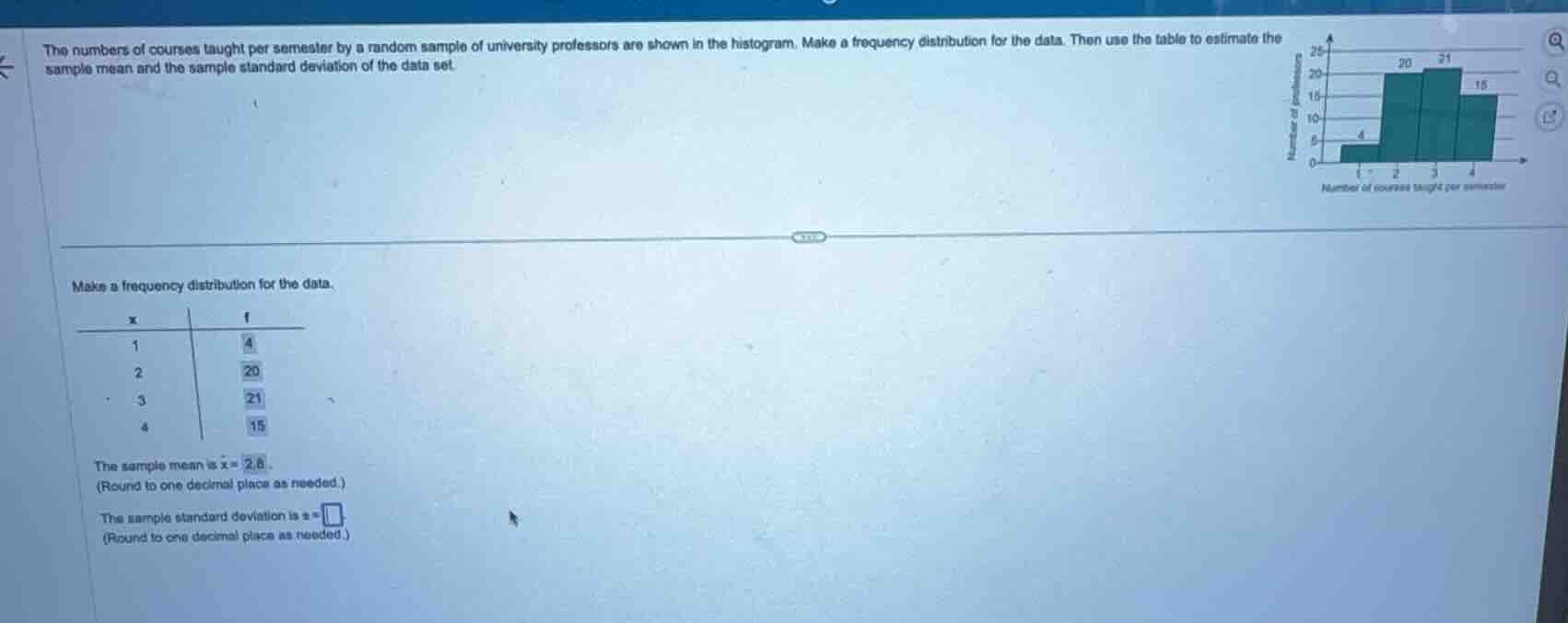 the numbers of courses taught per semester by a random sample of univer…
