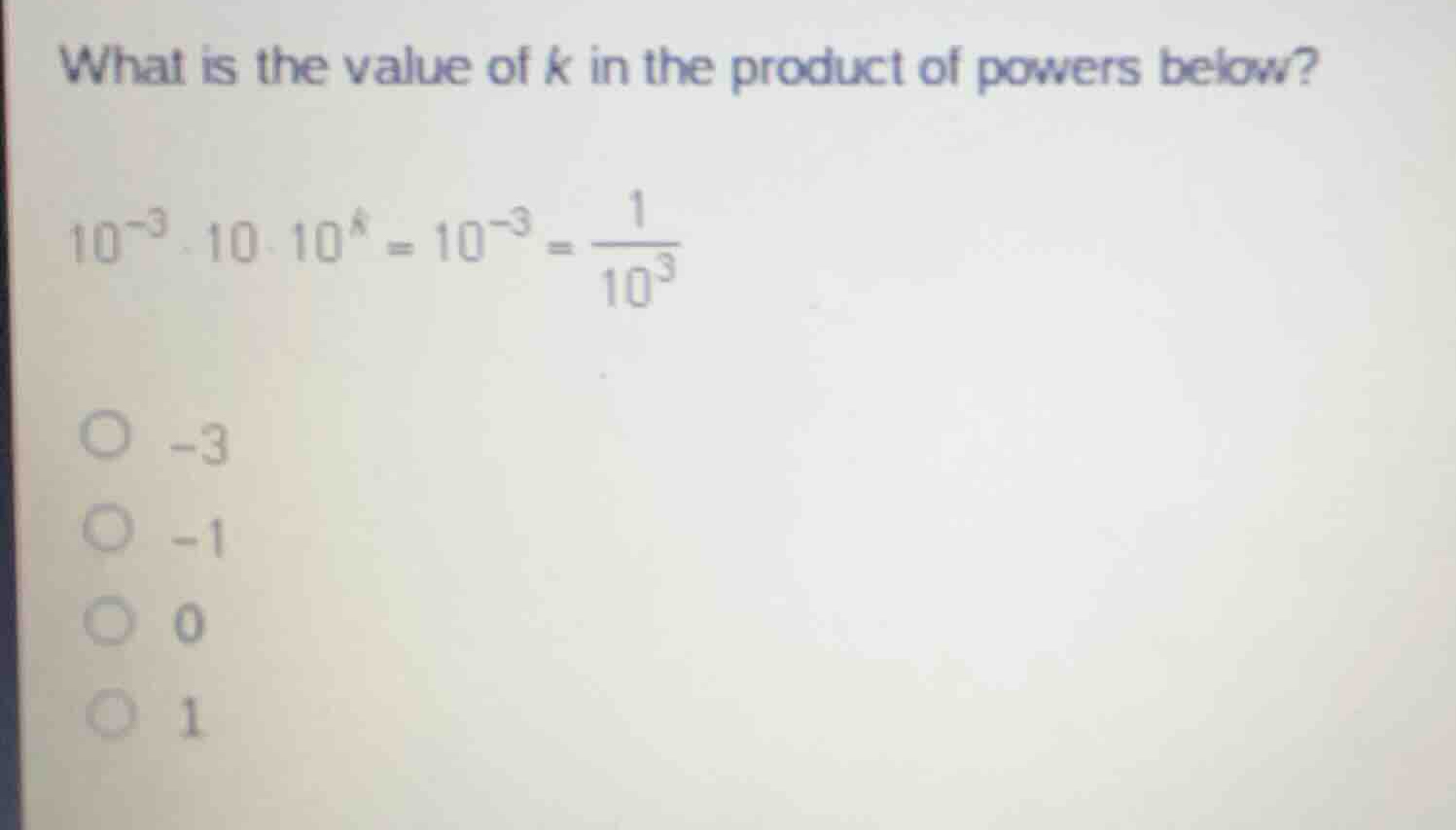 what is the value of k in the product of powers below? (10^{-3} \\cdot …