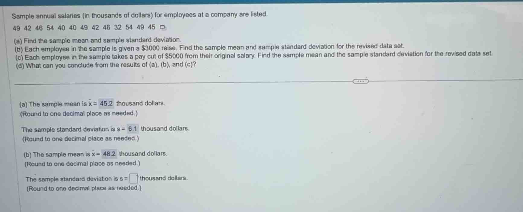 sample annual salaries (in thousands of dollars) for employees at a com…
