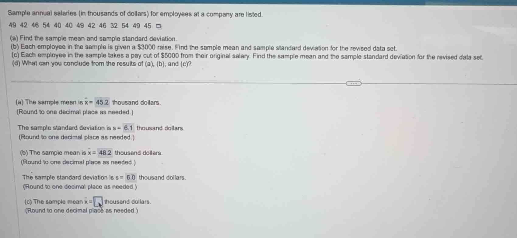 sample annual salaries (in thousands of dollars) for employees at a com…