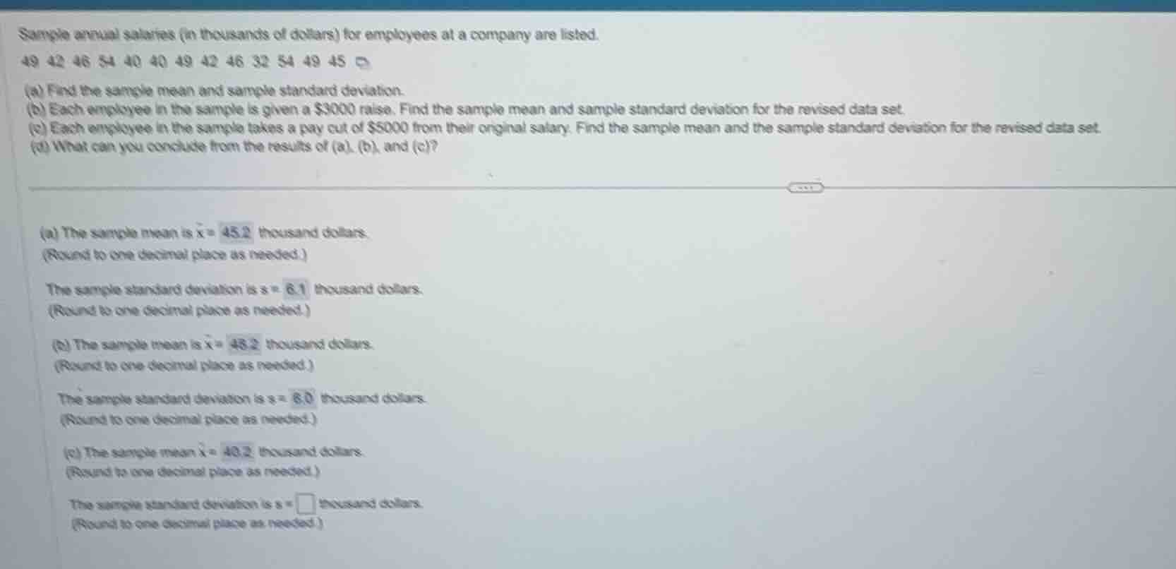sample annual salaries (in thousands of dollars) for employees at a com…