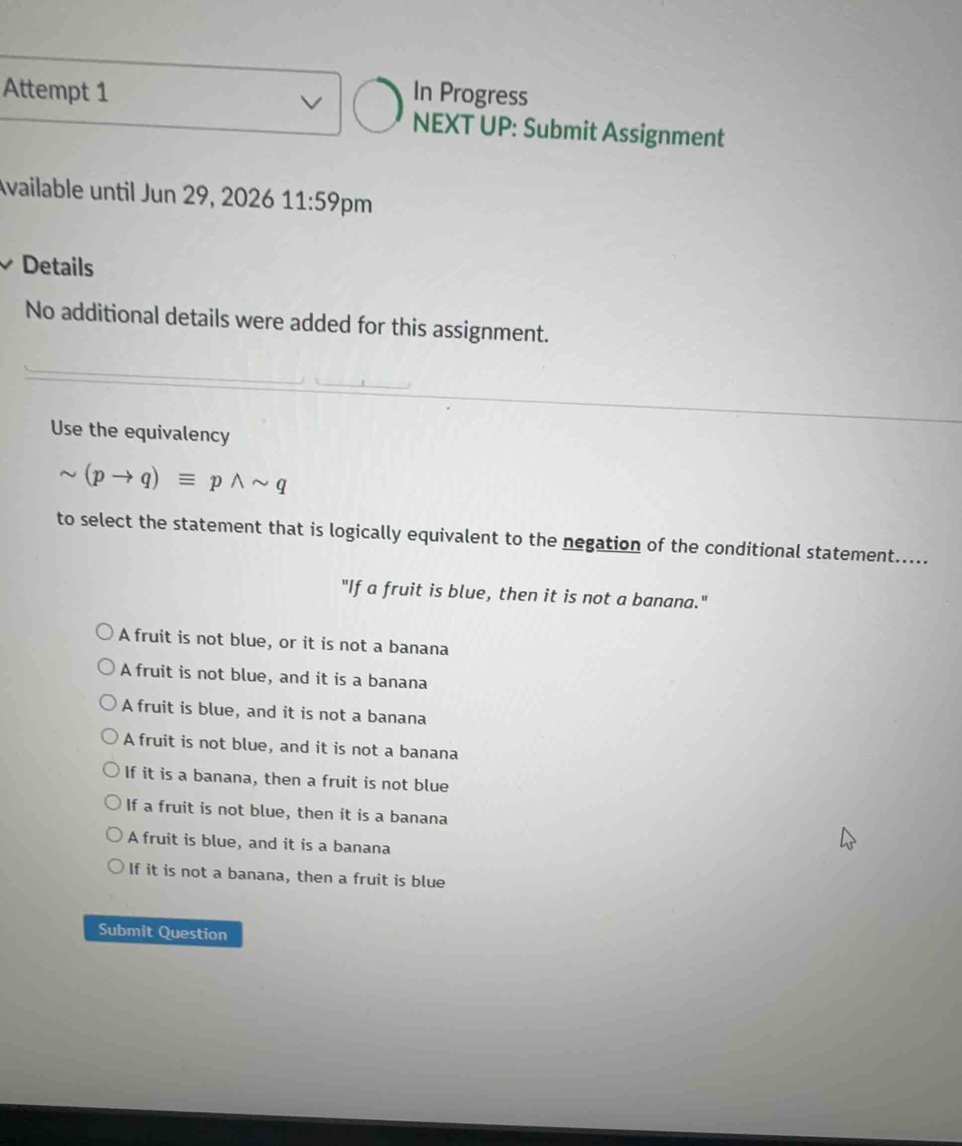 use the equivalency \\(\\sim(p \ ightarrow q) \\equiv p \\wedge \\sim q…