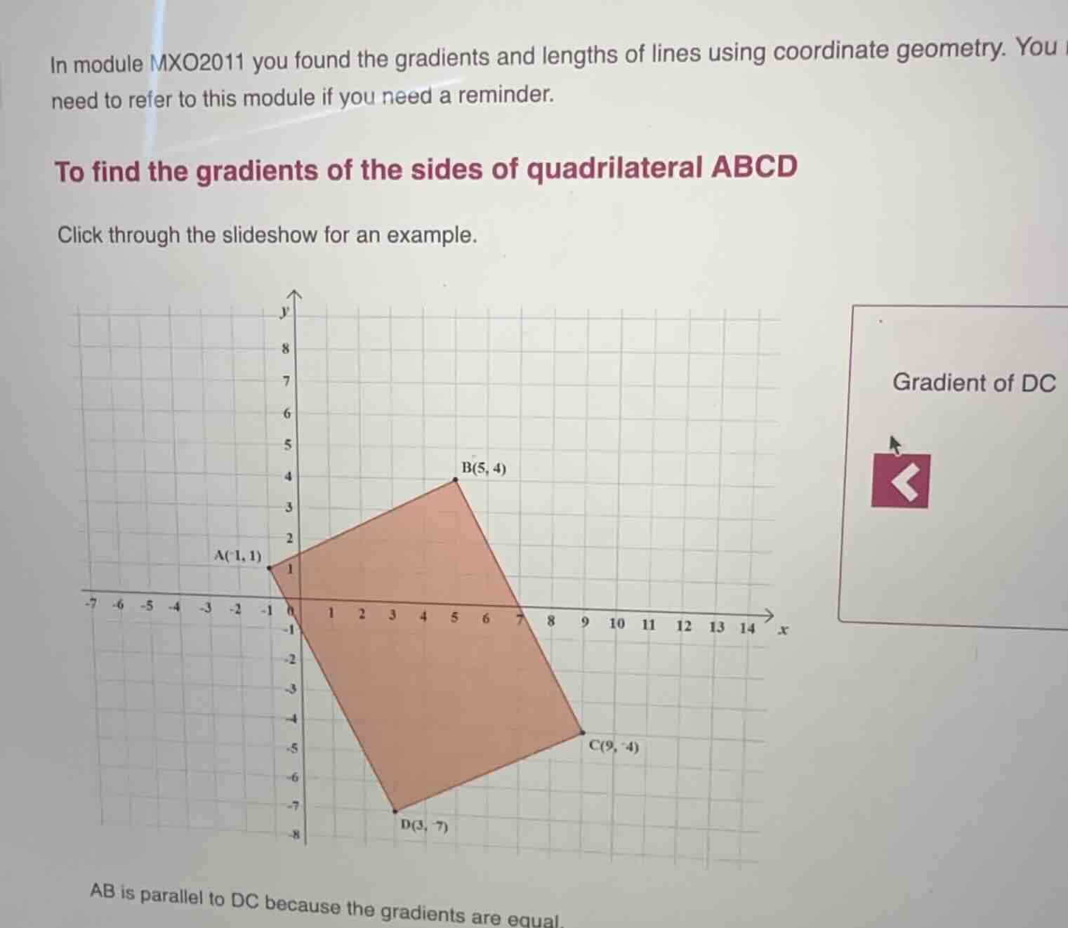 in module mxo2011 you found the gradients and lengths of lines using co…