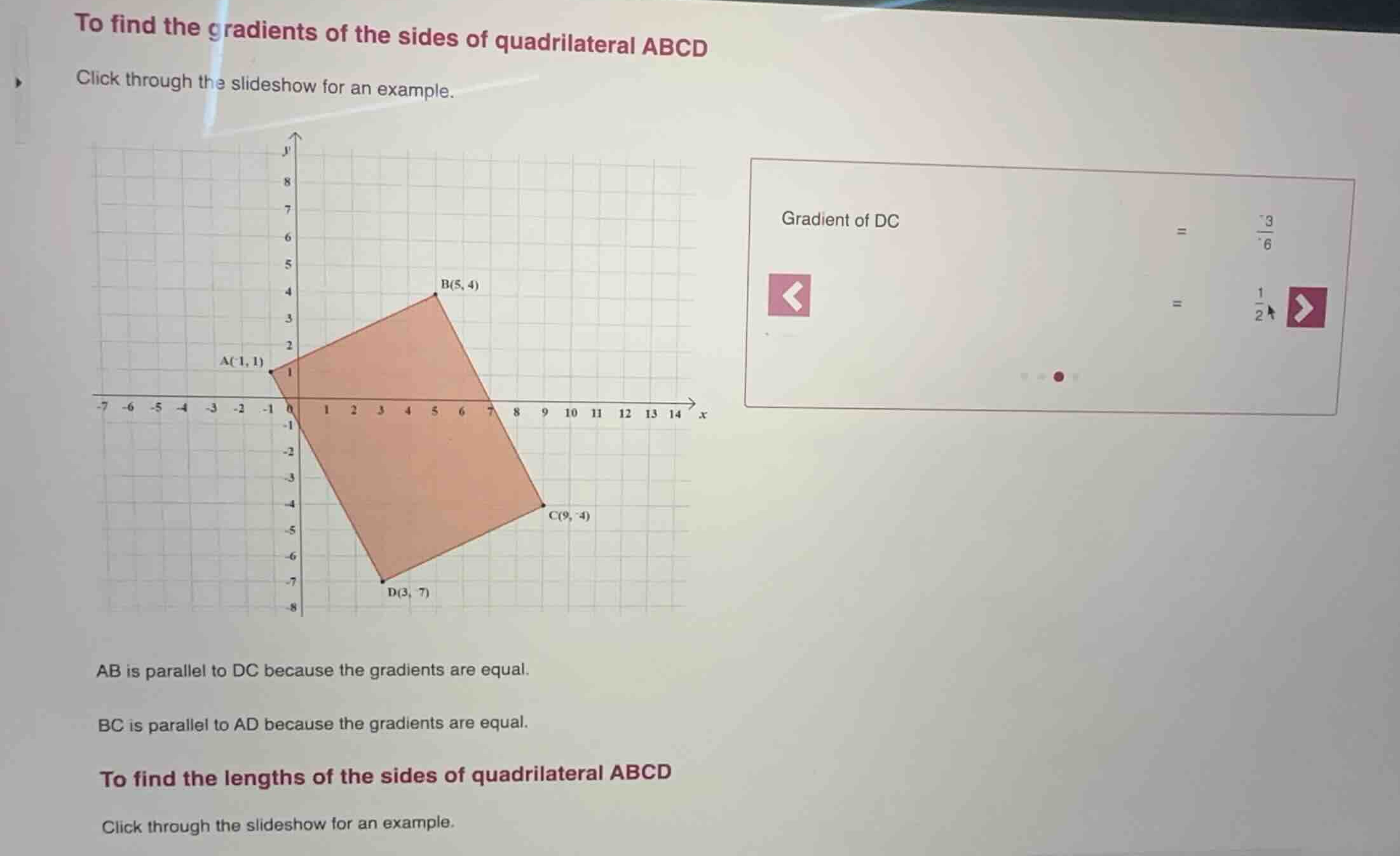 to find the gradients of the sides of quadrilateral abcd click through …