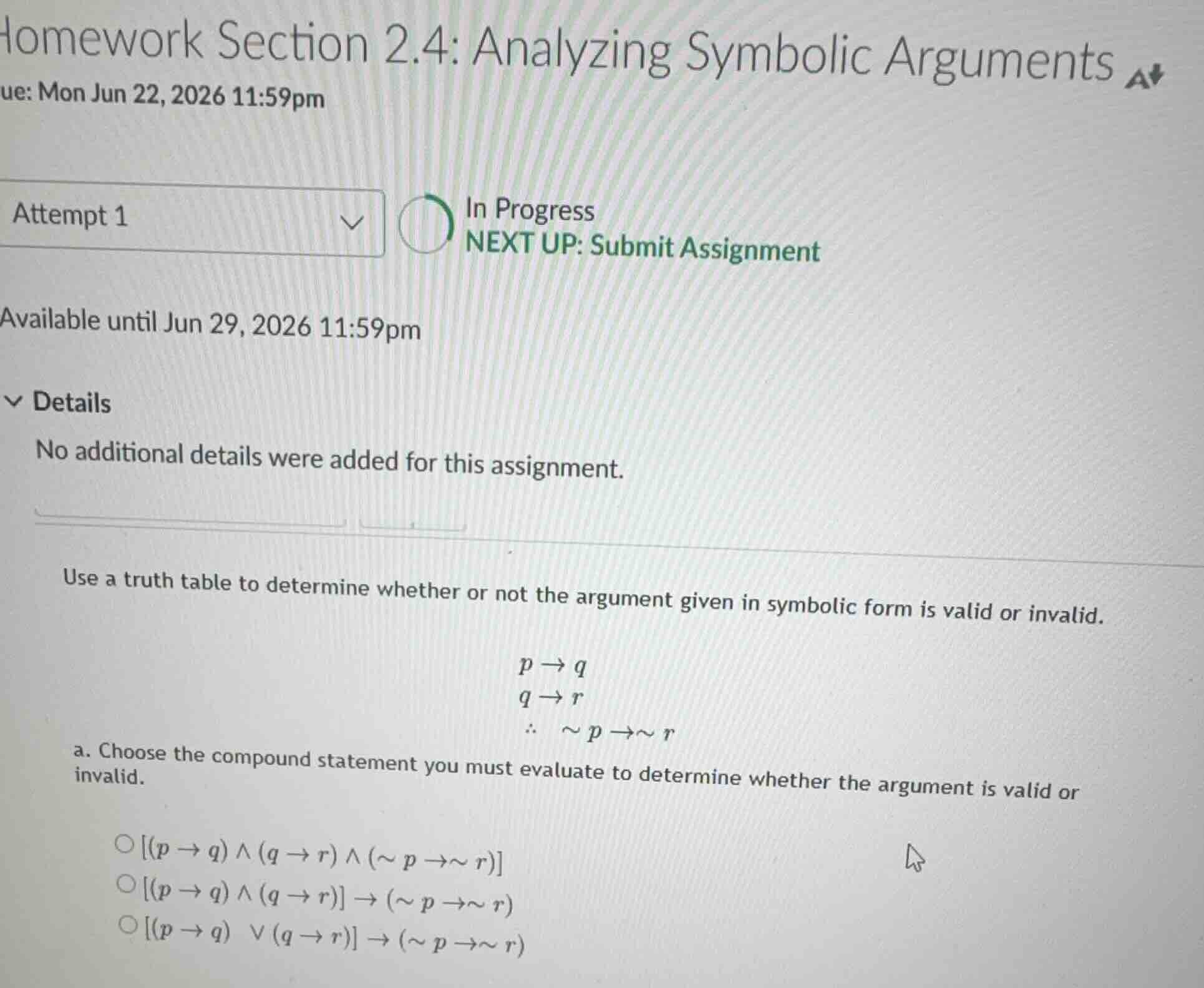 use a truth table to determine whether or not the argument given in sym…
