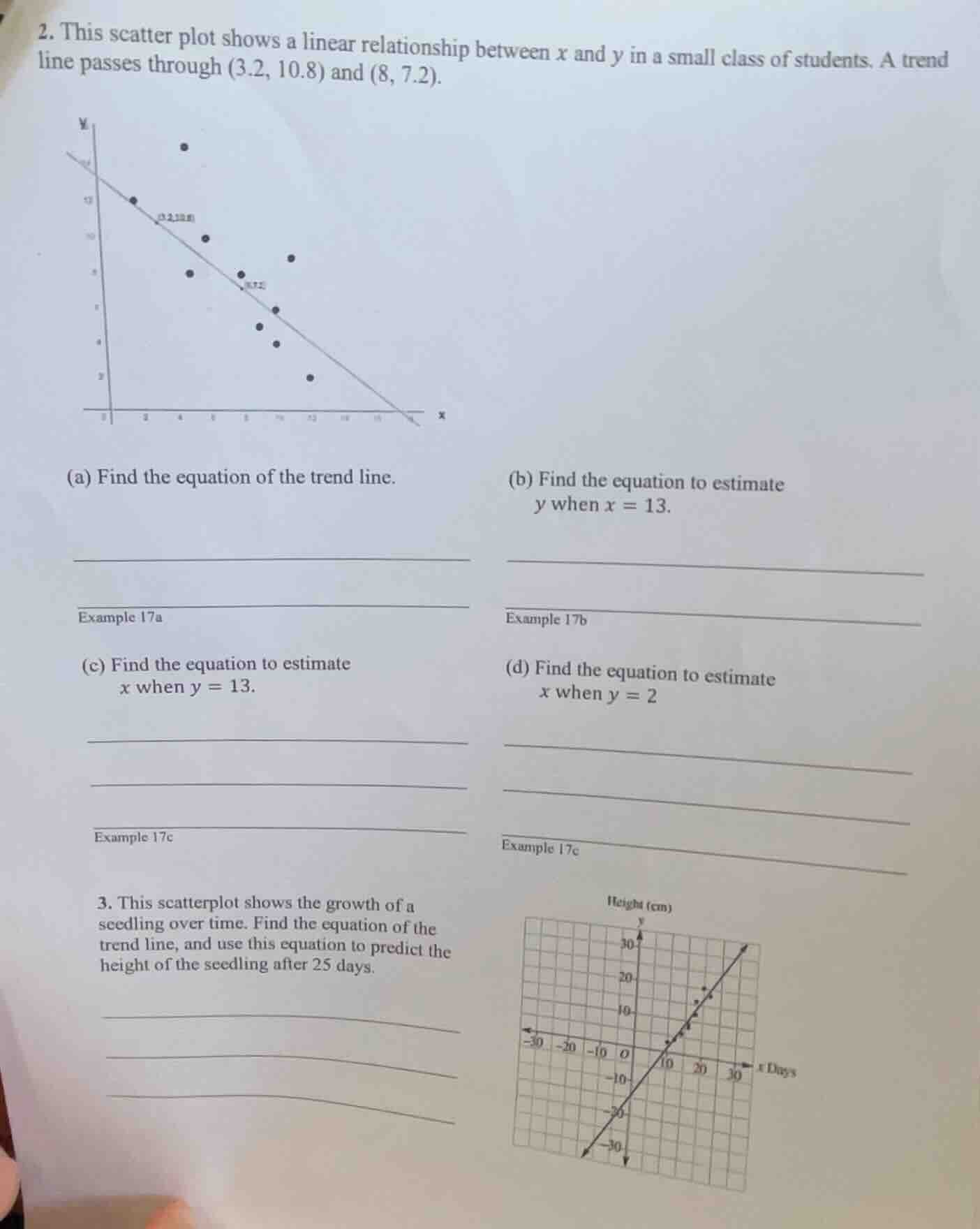 2. this scatter plot shows a linear relationship between \\(x\\) and \\…