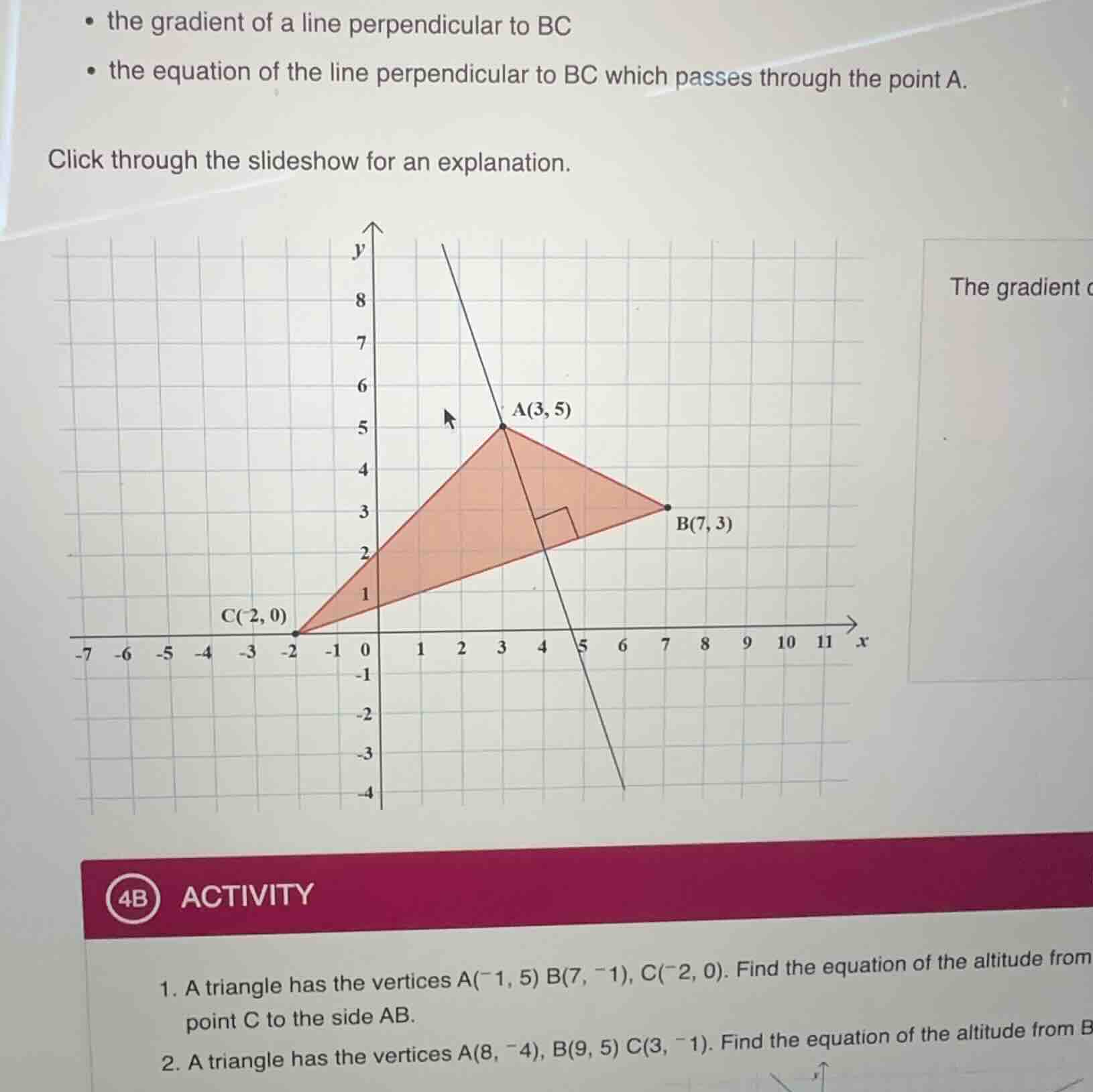 1. a triangle has the vertices \\(a(-1, 5)\\) \\(b(7, -1)\\), \\(c(-2, …