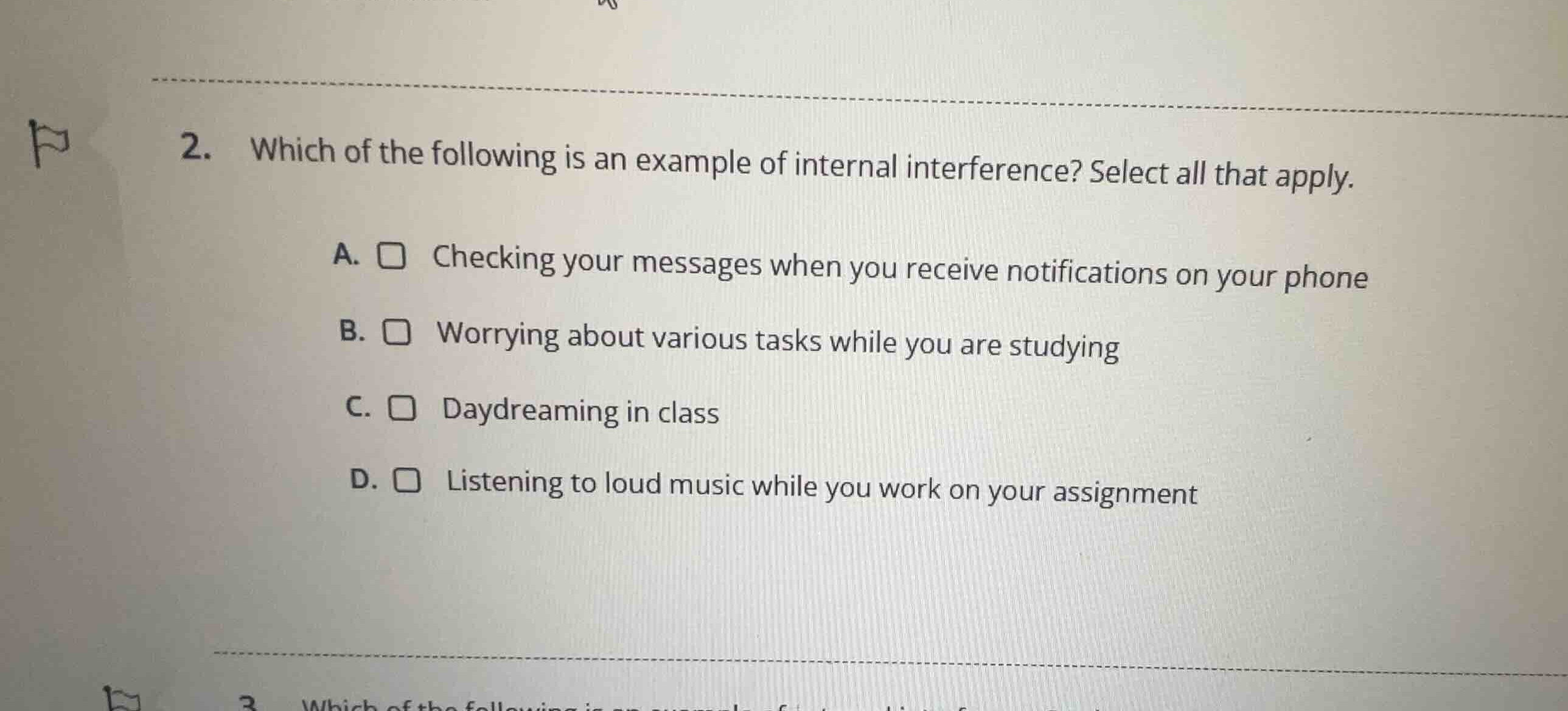 2. which of the following is an example of internal interference? selec…