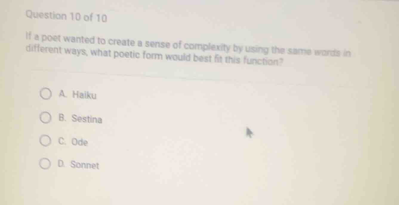 question 10 of 10 if a poet wanted to create a sense of complexity by u…