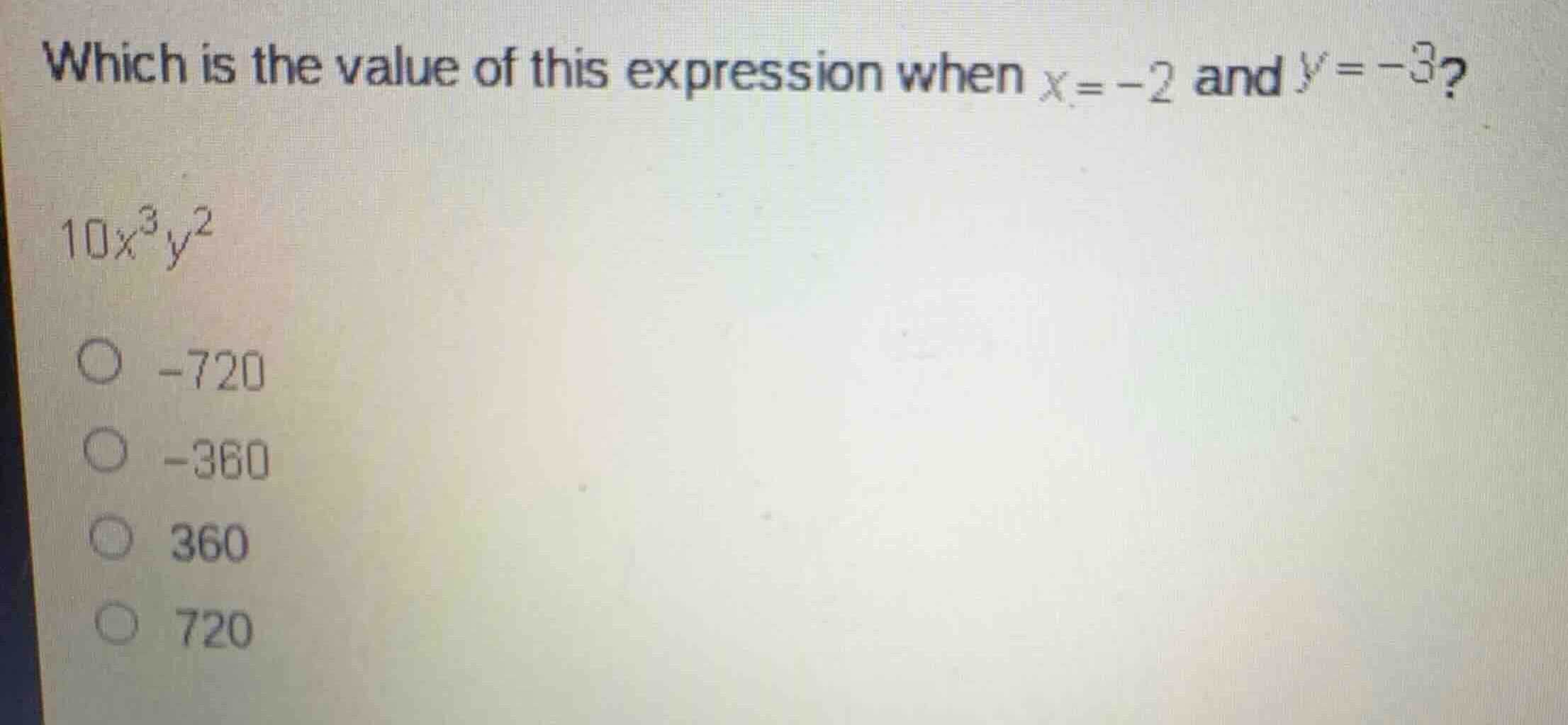 which is the value of this expression when \\(x = -2\\) and \\(y = -3\\…