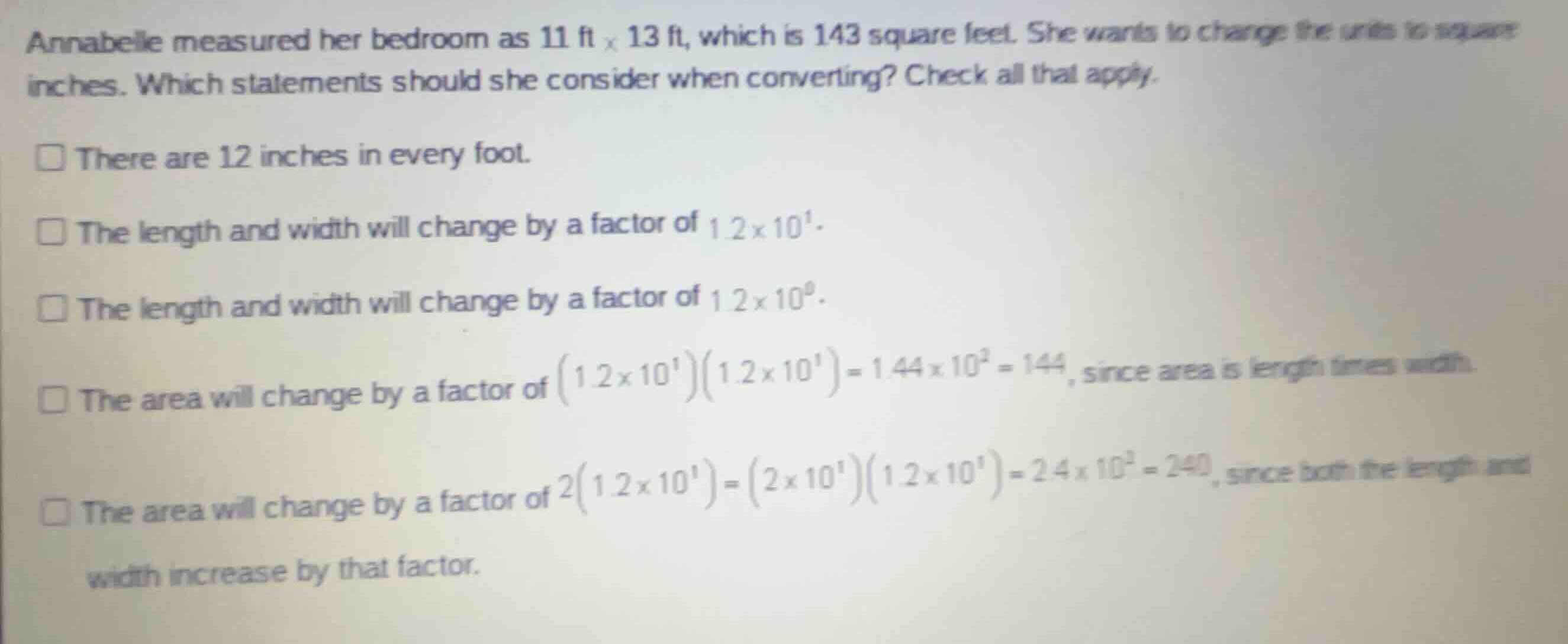 annabelle measured her bedroom as \\(11\\text{ ft} \\times 13\\text{ ft…