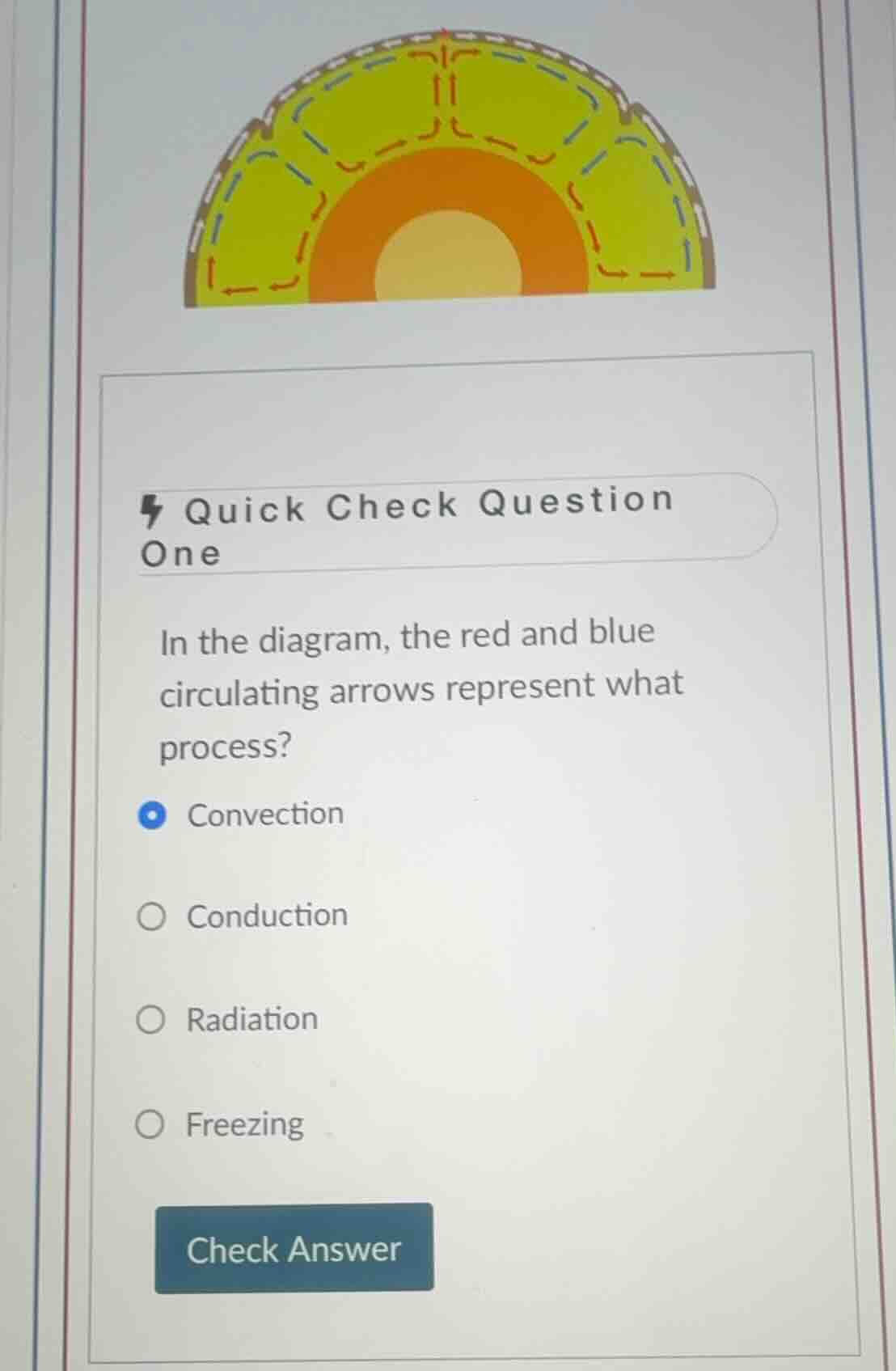 quick check question one in the diagram, the red and blue circulating a…