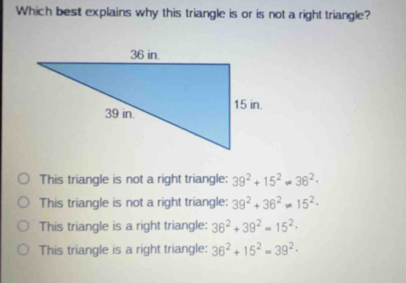 which best explains why this triangle is or is not a right triangle? th…
