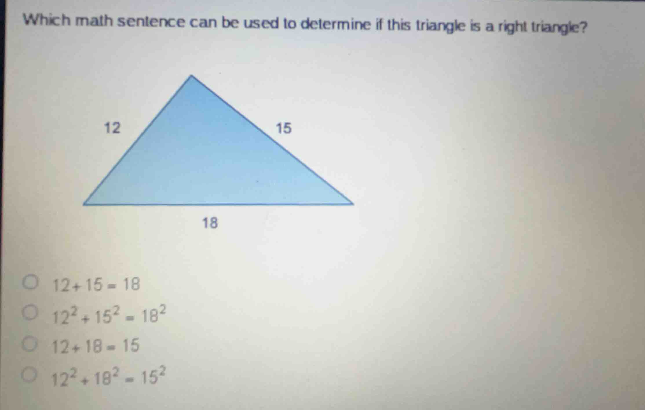 which math sentence can be used to determine if this triangle is a righ…