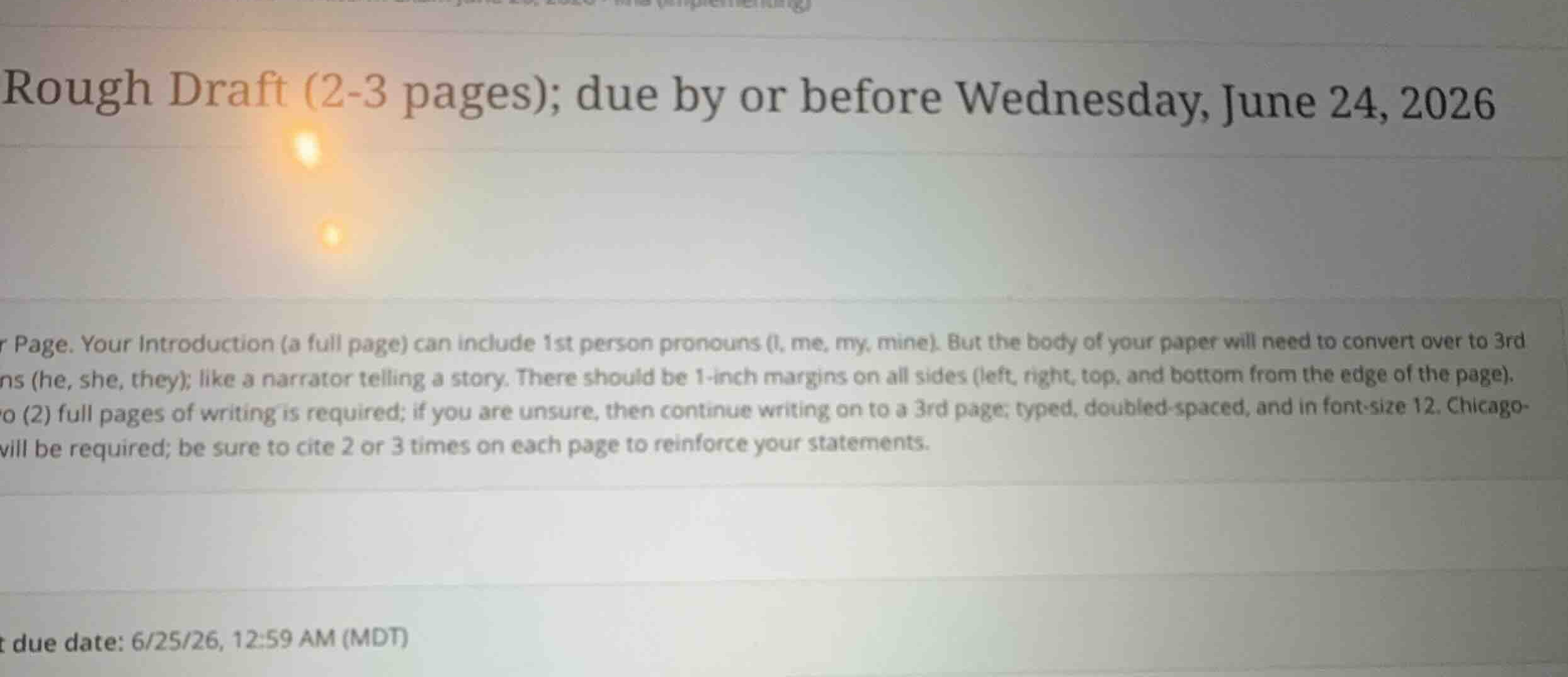 rough draft (2-3 pages); due by or before wednesday, june 24, 2026 your…