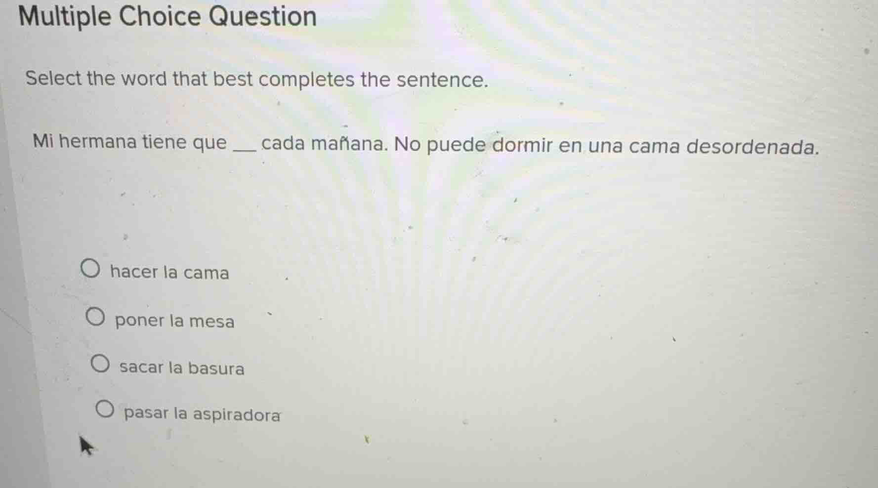 multiple choice question select the word that best completes the senten…