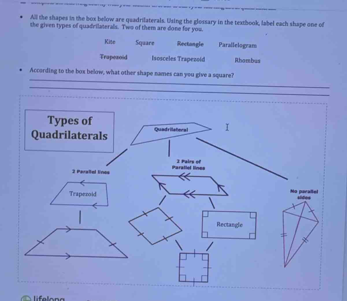 all the shapes in the box below are quadrilaterals. using the glossary …
